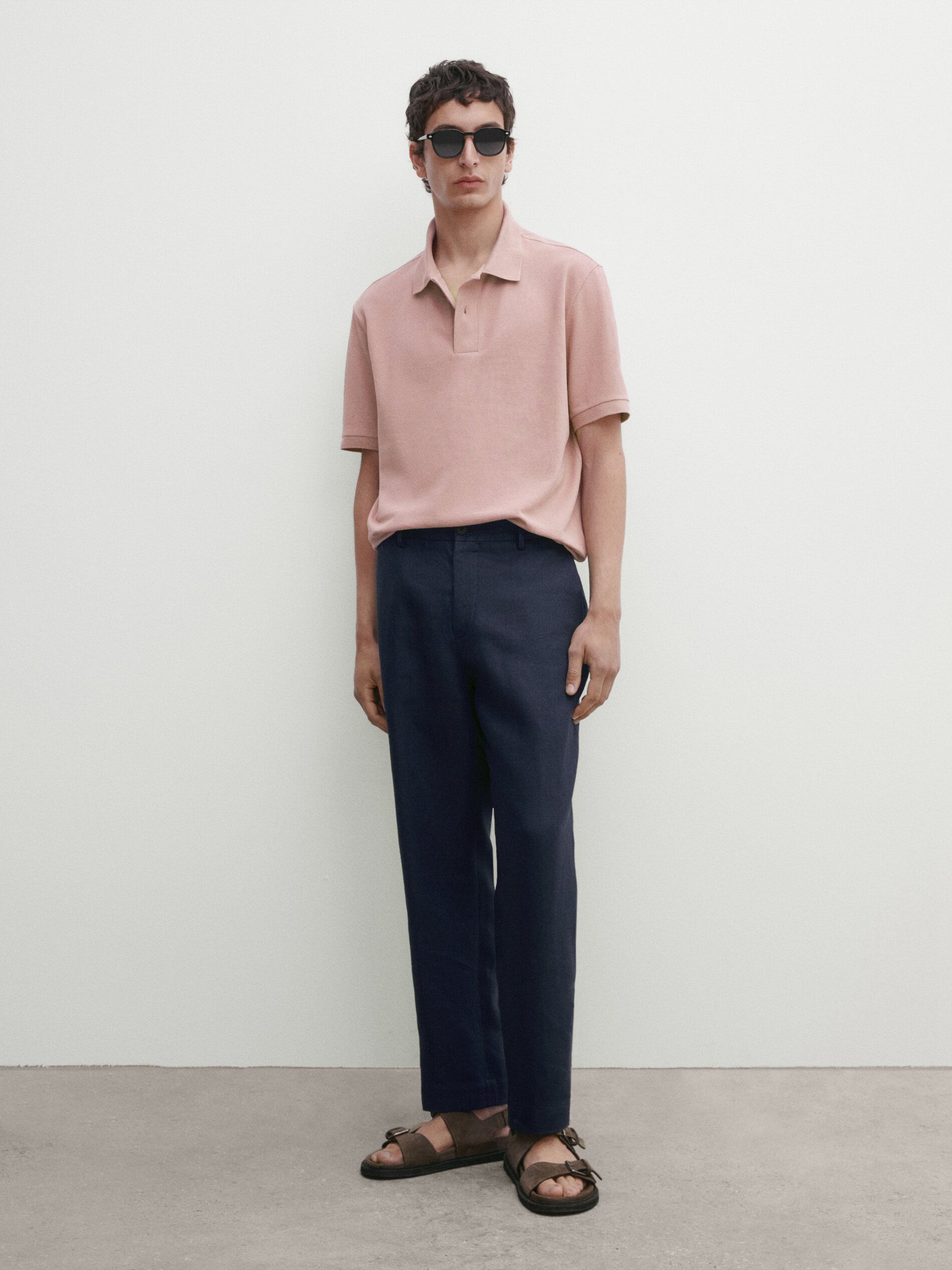 Massimo Dutti Microtextured Cotton Piqué Men Polo Shirt Pink Beige | US-TA1298573