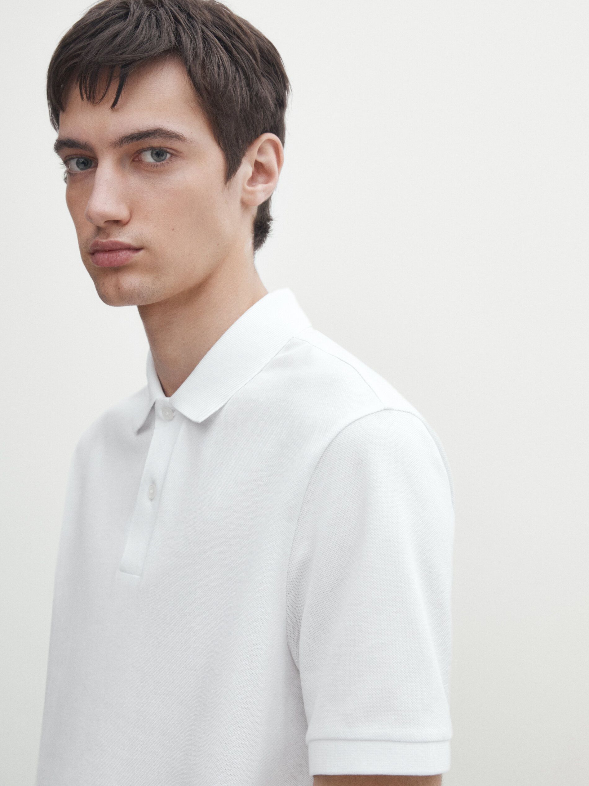 Massimo Dutti Microtextured Cotton Piqué Men Polo Shirt White | US-HX1207396