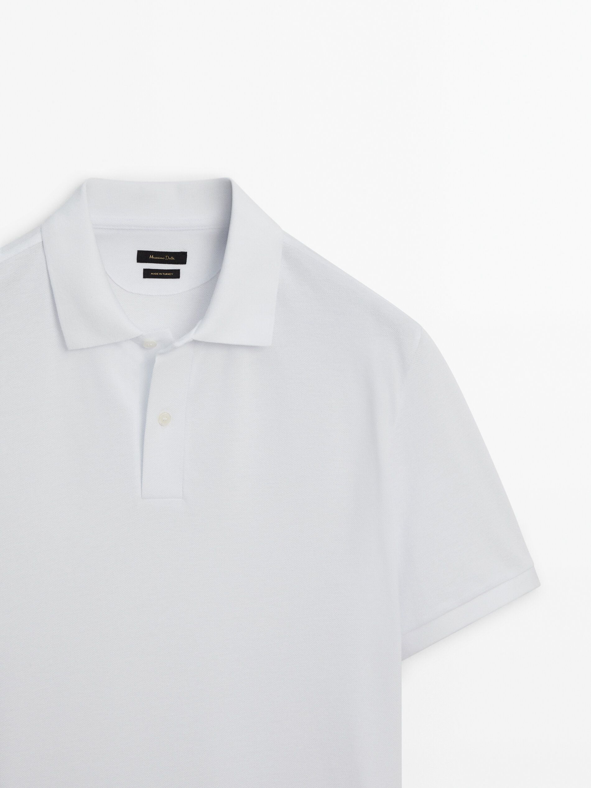 Massimo Dutti Microtextured Cotton Piqué Men Polo Shirt White | US-HX1207396