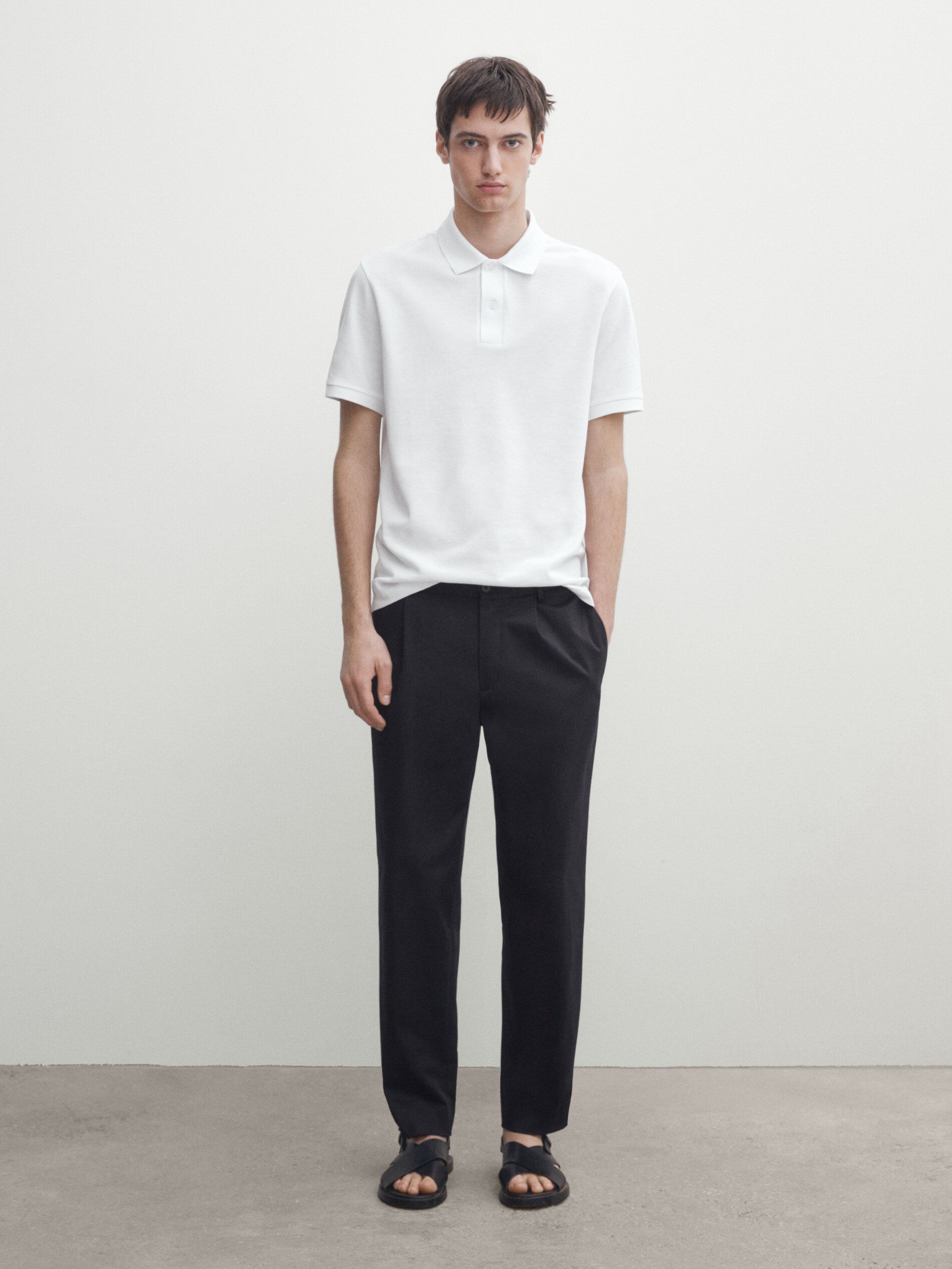 Massimo Dutti Microtextured Cotton Piqué Men Polo Shirt White | US-HX1207396