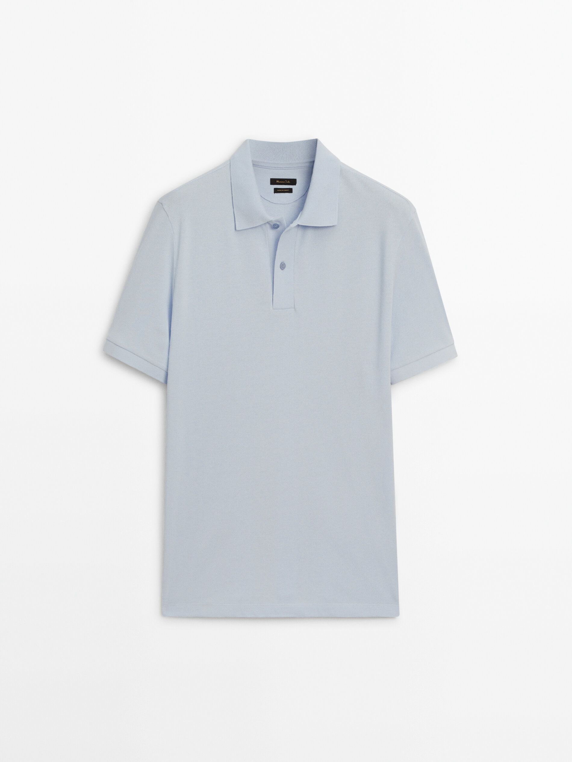 Massimo Dutti Microtextured Cotton Piqué Men Polo Shirt Light Blue | US-JK8603925