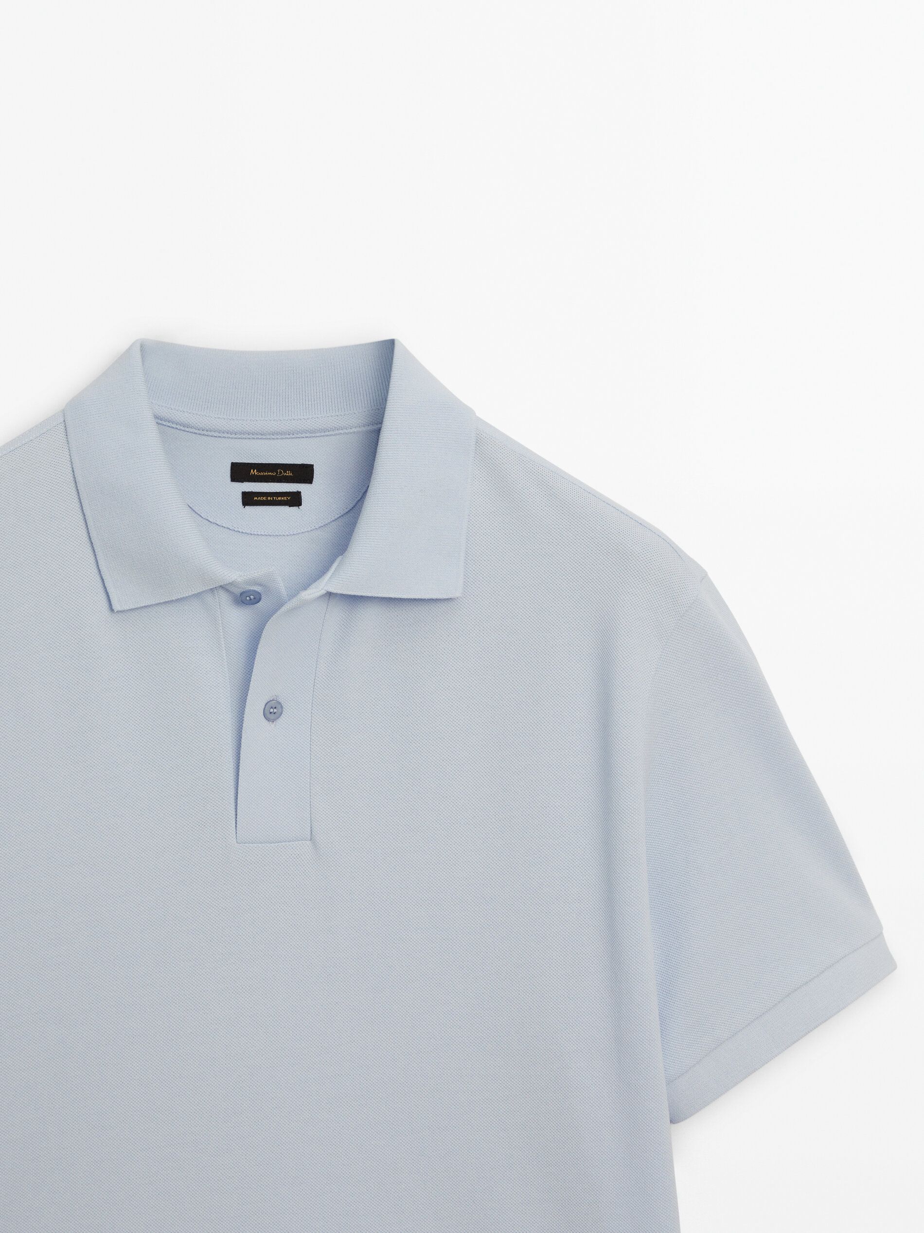 Massimo Dutti Microtextured Cotton Piqué Men Polo Shirt Light Blue | US-JK8603925