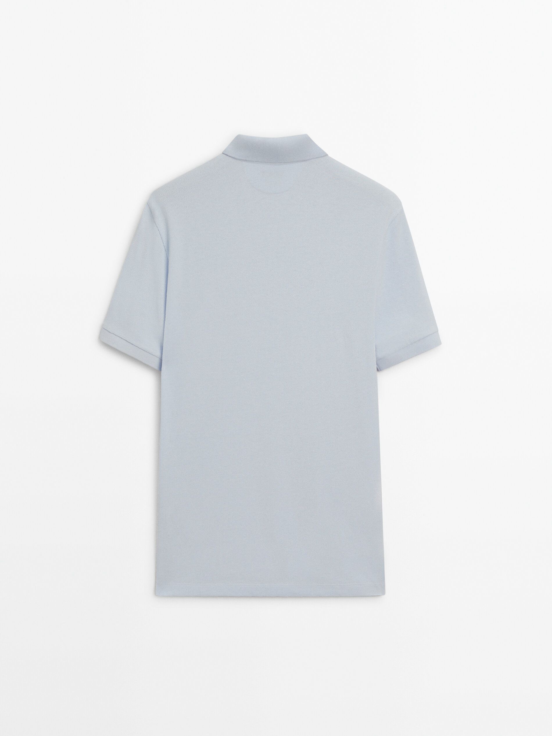 Massimo Dutti Microtextured Cotton Piqué Men Polo Shirt Light Blue | US-JK8603925