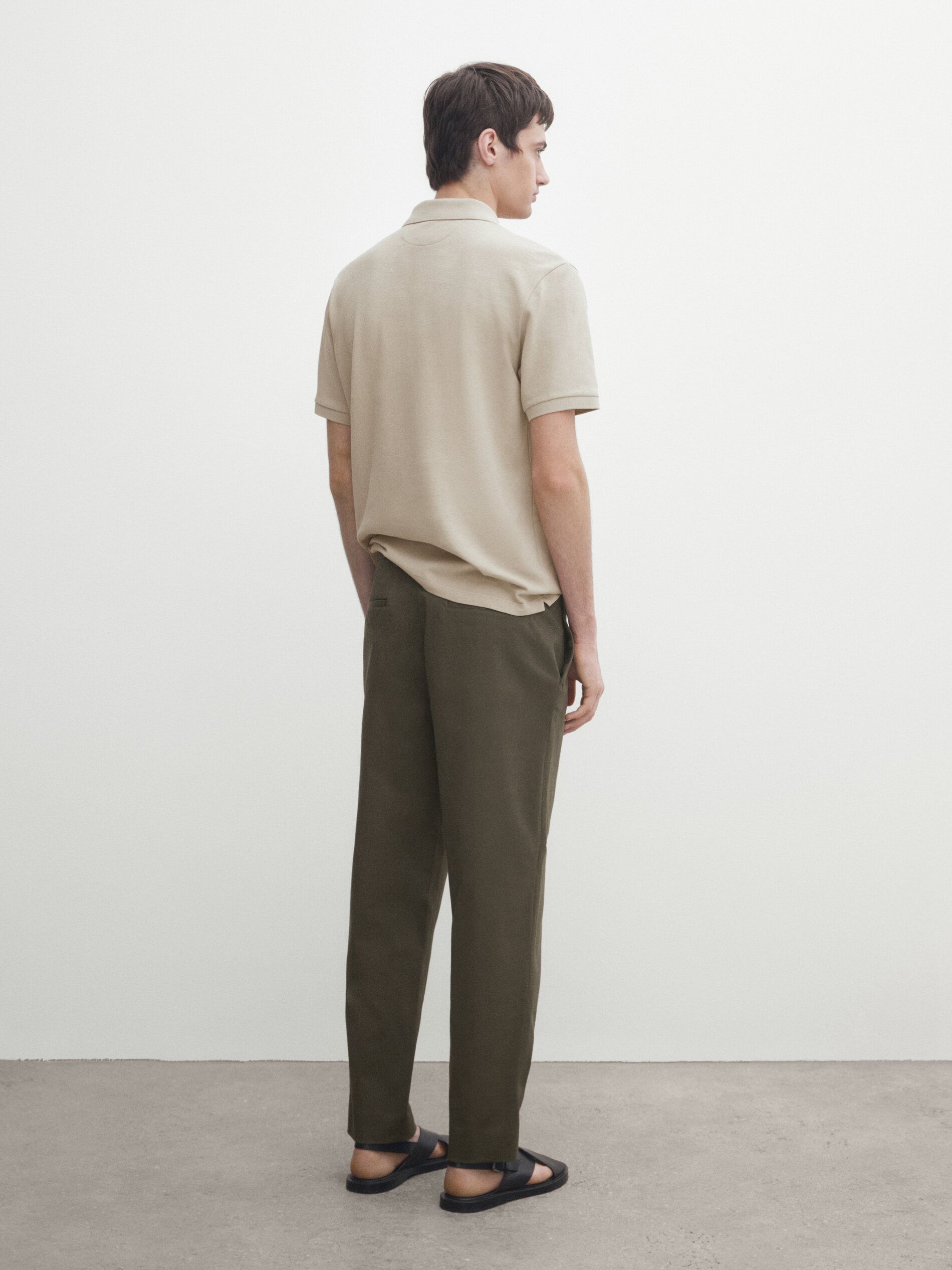 Massimo Dutti Microtextured Cotton Piqué Men Polo Shirt Light Khaki | US-HC8391264