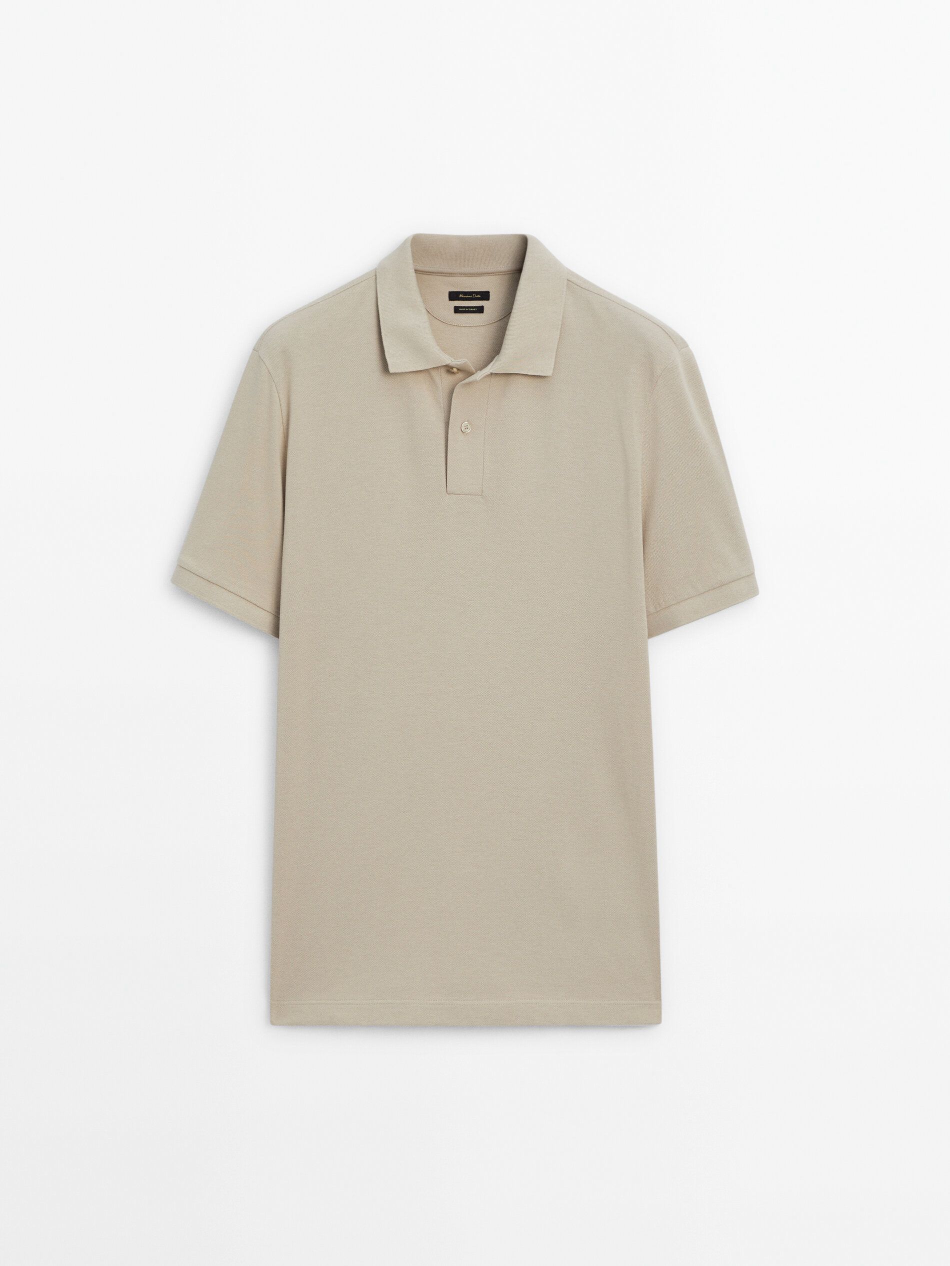 Massimo Dutti Microtextured Cotton Piqué Men Polo Shirt Light Khaki | US-HC8391264