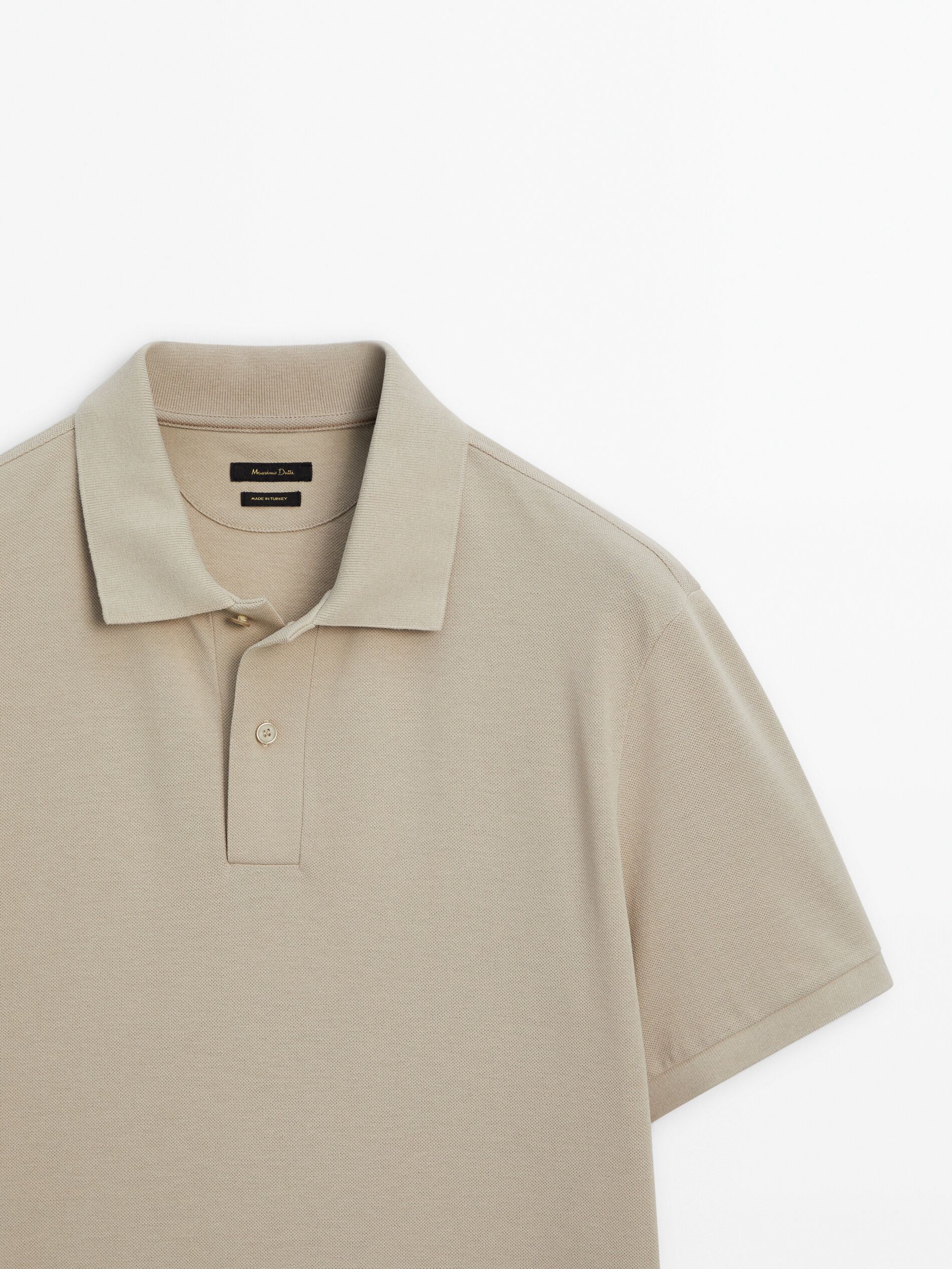 Massimo Dutti Microtextured Cotton Piqué Men Polo Shirt Light Khaki | US-HC8391264