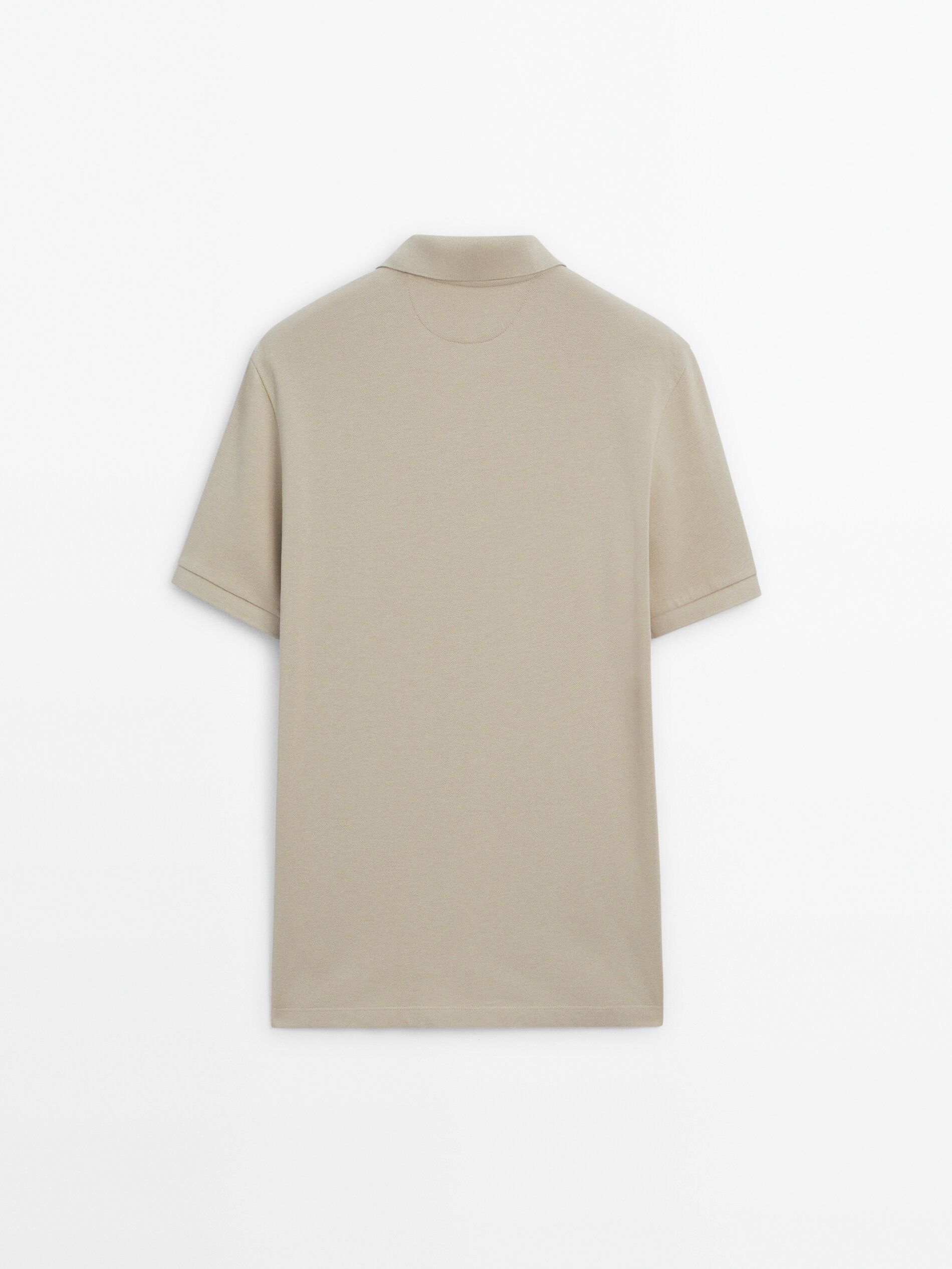 Massimo Dutti Microtextured Cotton Piqué Men Polo Shirt Light Khaki | US-HC8391264