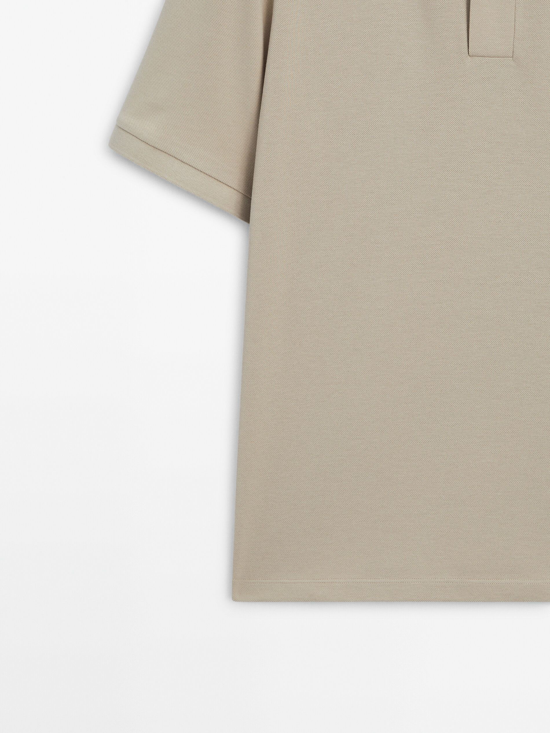 Massimo Dutti Microtextured Cotton Piqué Men Polo Shirt Light Khaki | US-HC8391264