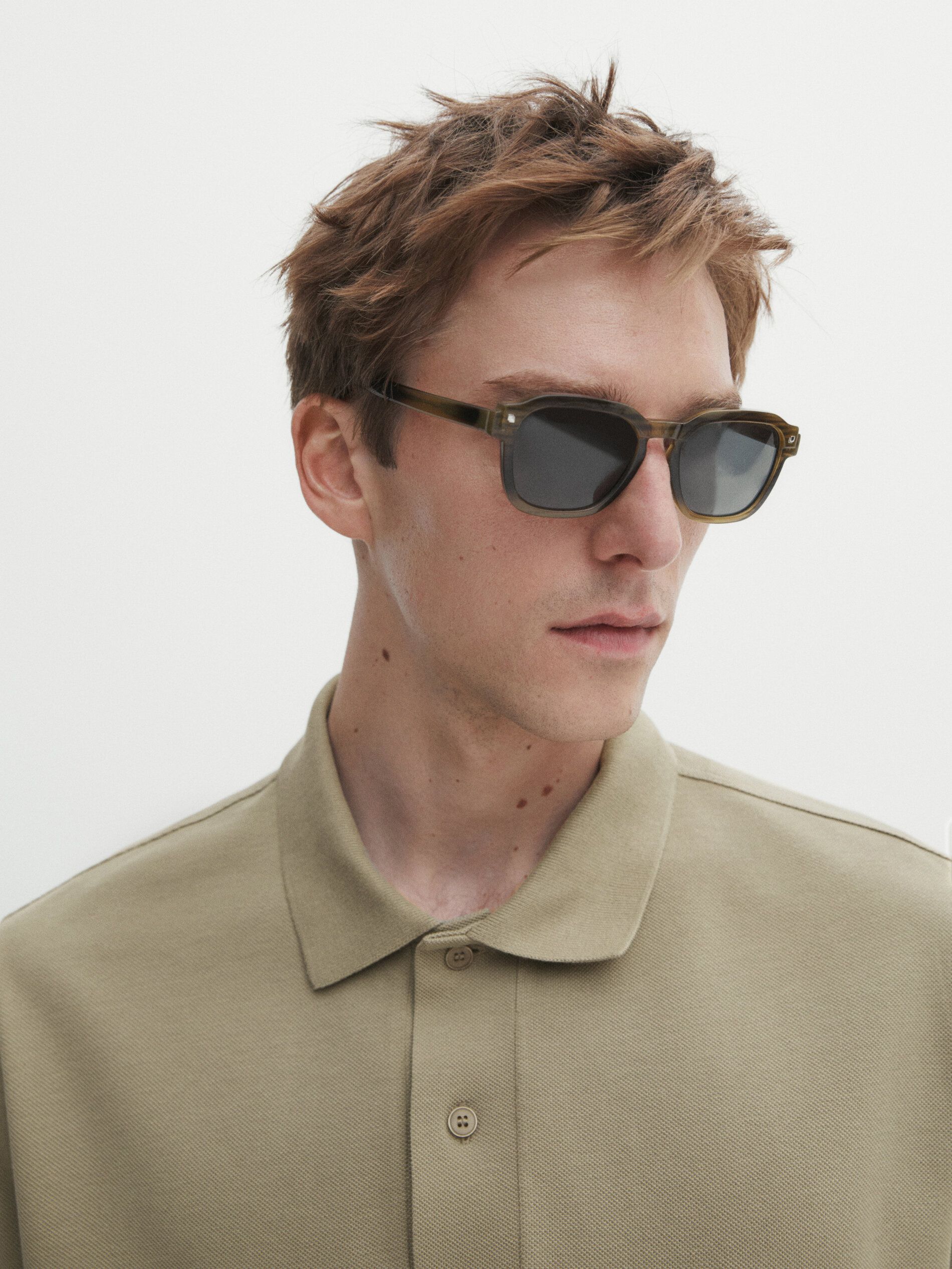 Massimo Dutti Microtextured Cotton Piqué Men Polo Shirt Khaki | US-ZQ7813046