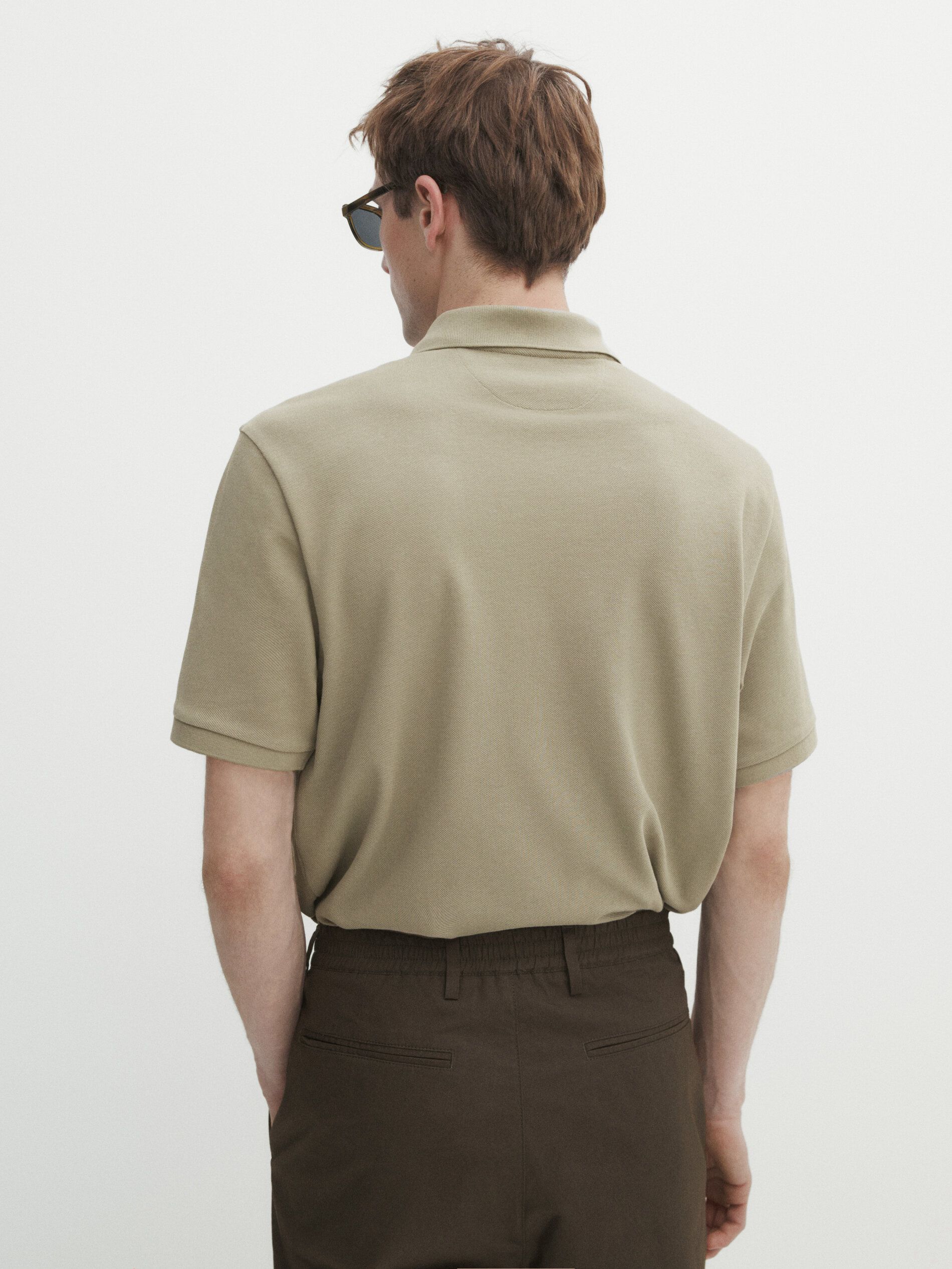 Massimo Dutti Microtextured Cotton Piqué Men Polo Shirt Khaki | US-ZQ7813046