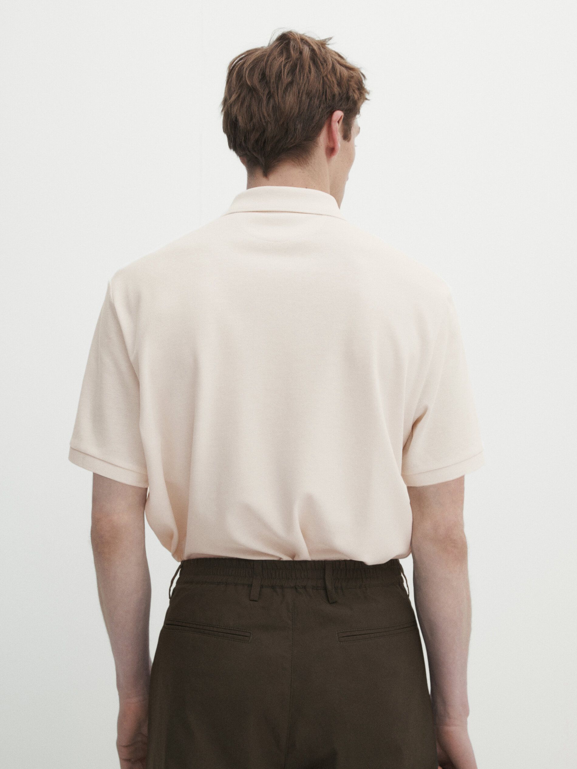Massimo Dutti Microtextured Cotton Piqué Men Polo Shirt Cream | US-CO1356740