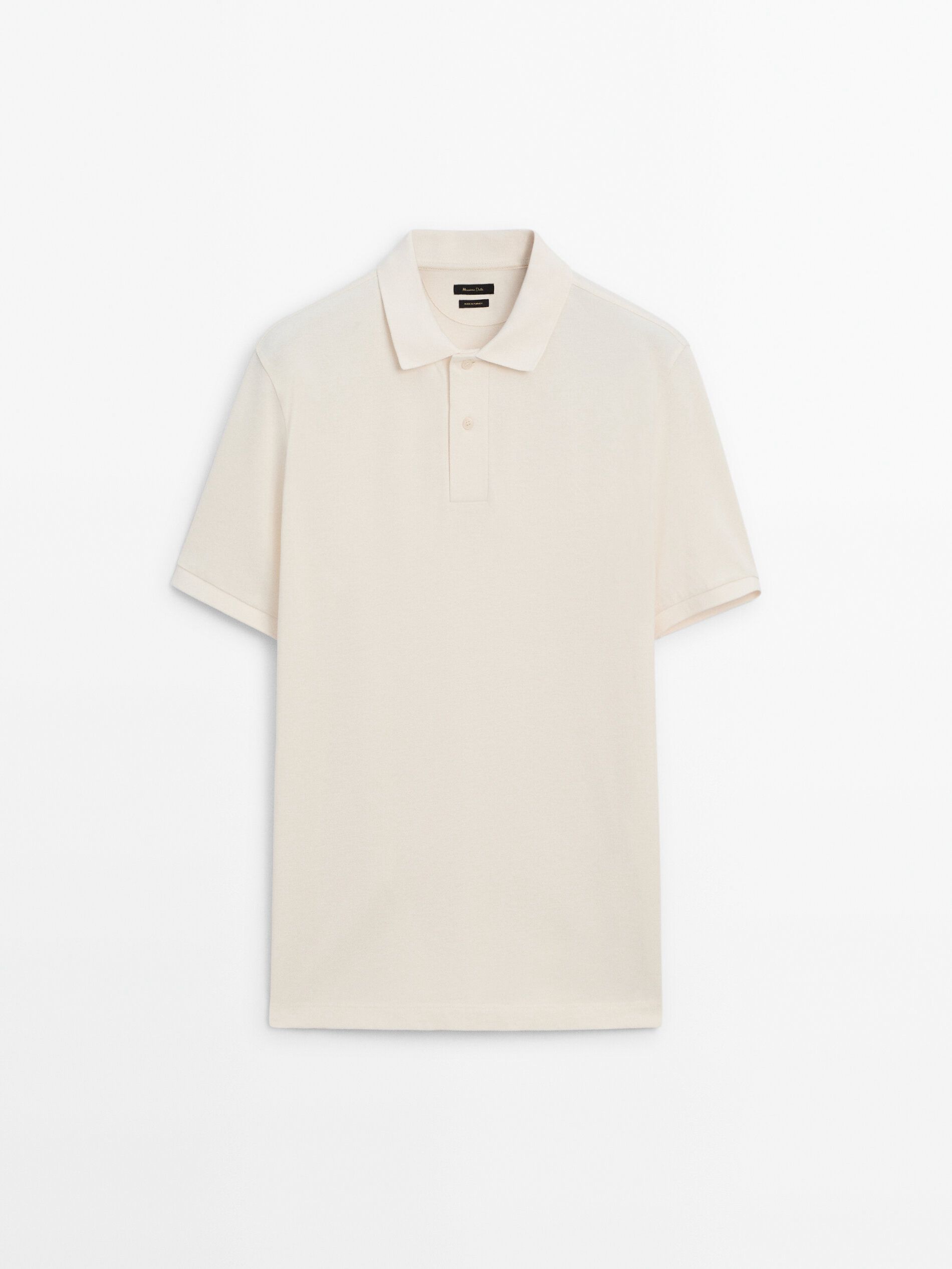 Massimo Dutti Microtextured Cotton Piqué Men Polo Shirt Cream | US-CO1356740