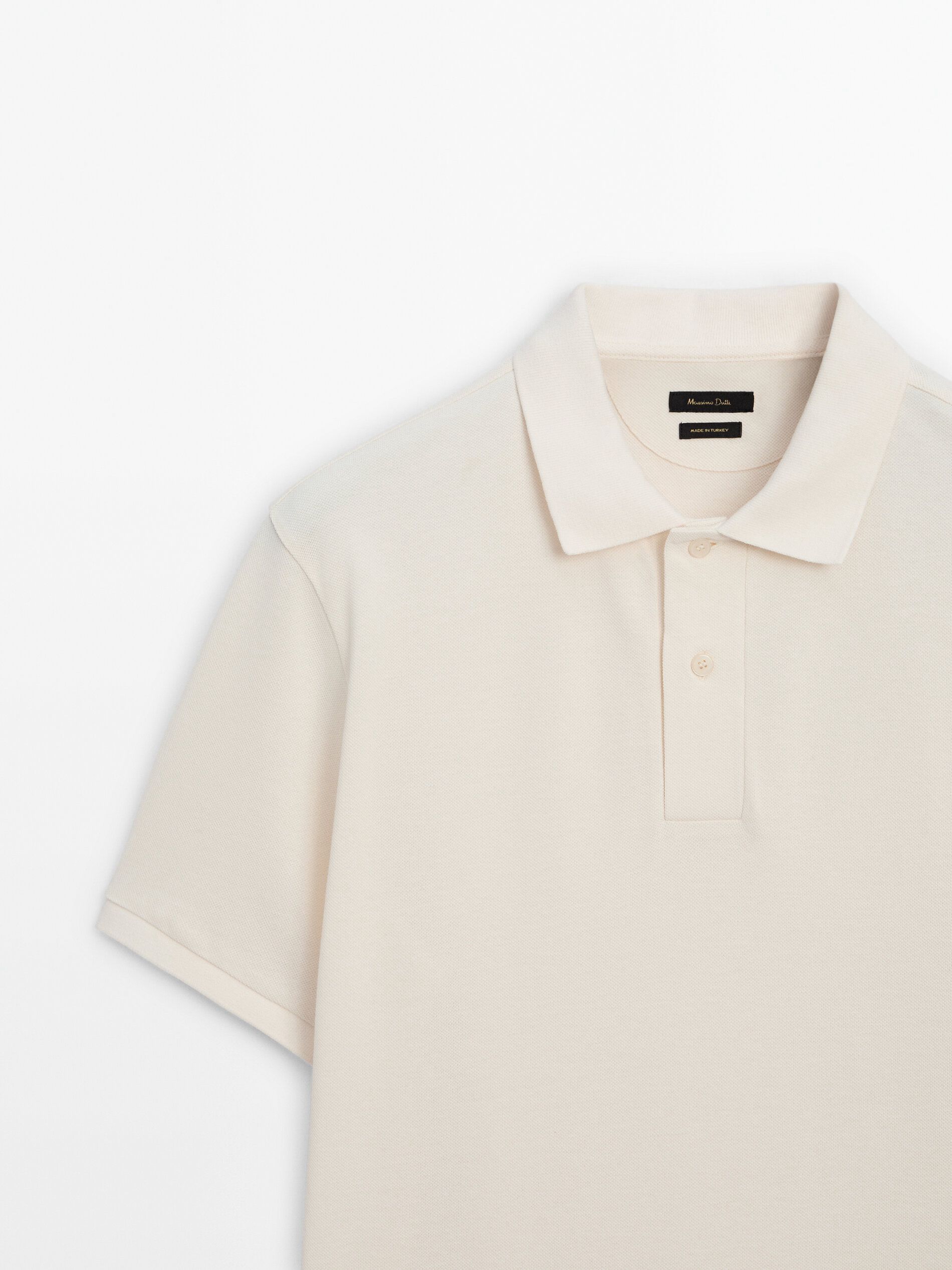 Massimo Dutti Microtextured Cotton Piqué Men Polo Shirt Cream | US-CO1356740
