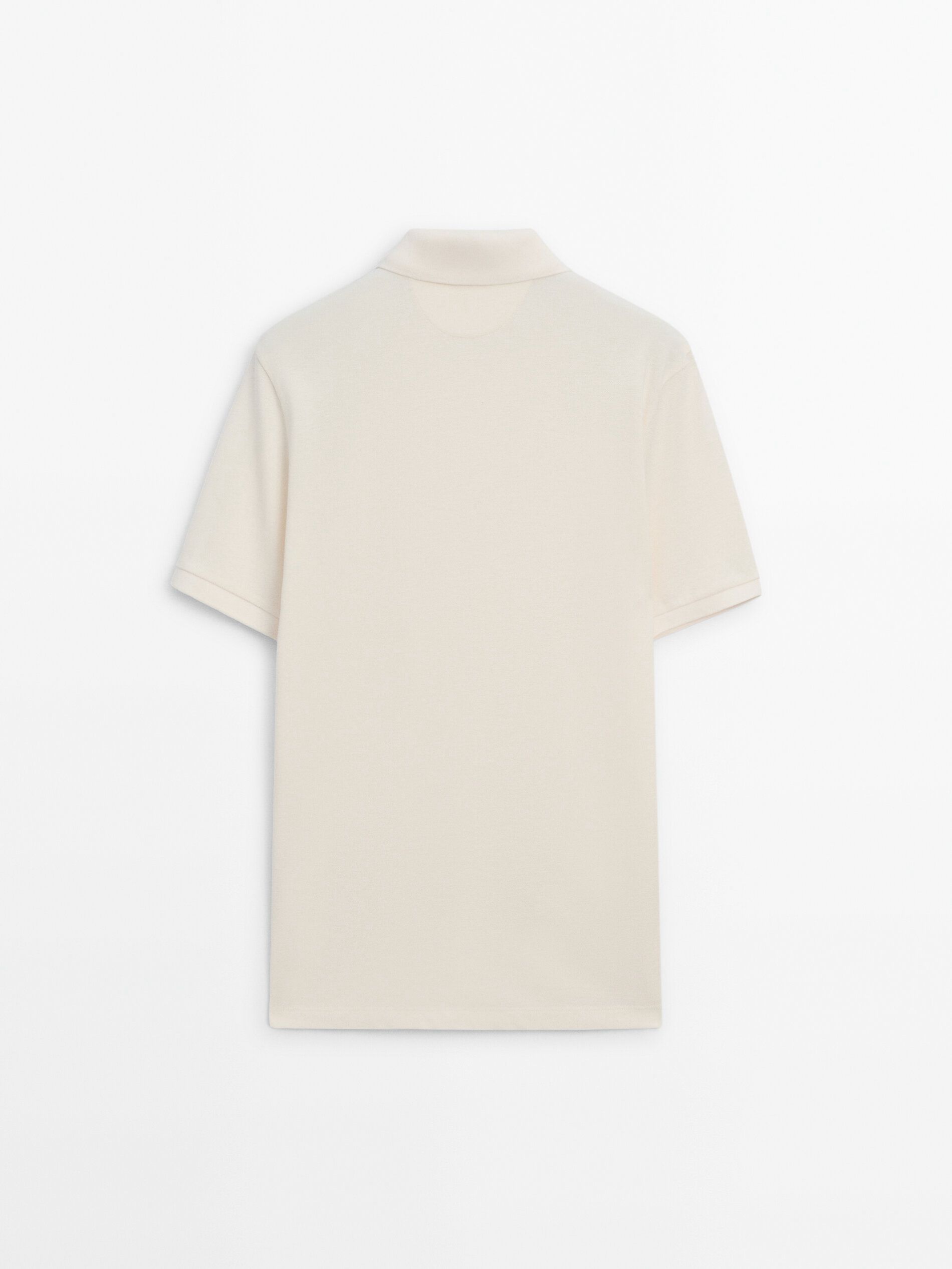 Massimo Dutti Microtextured Cotton Piqué Men Polo Shirt Cream | US-CO1356740