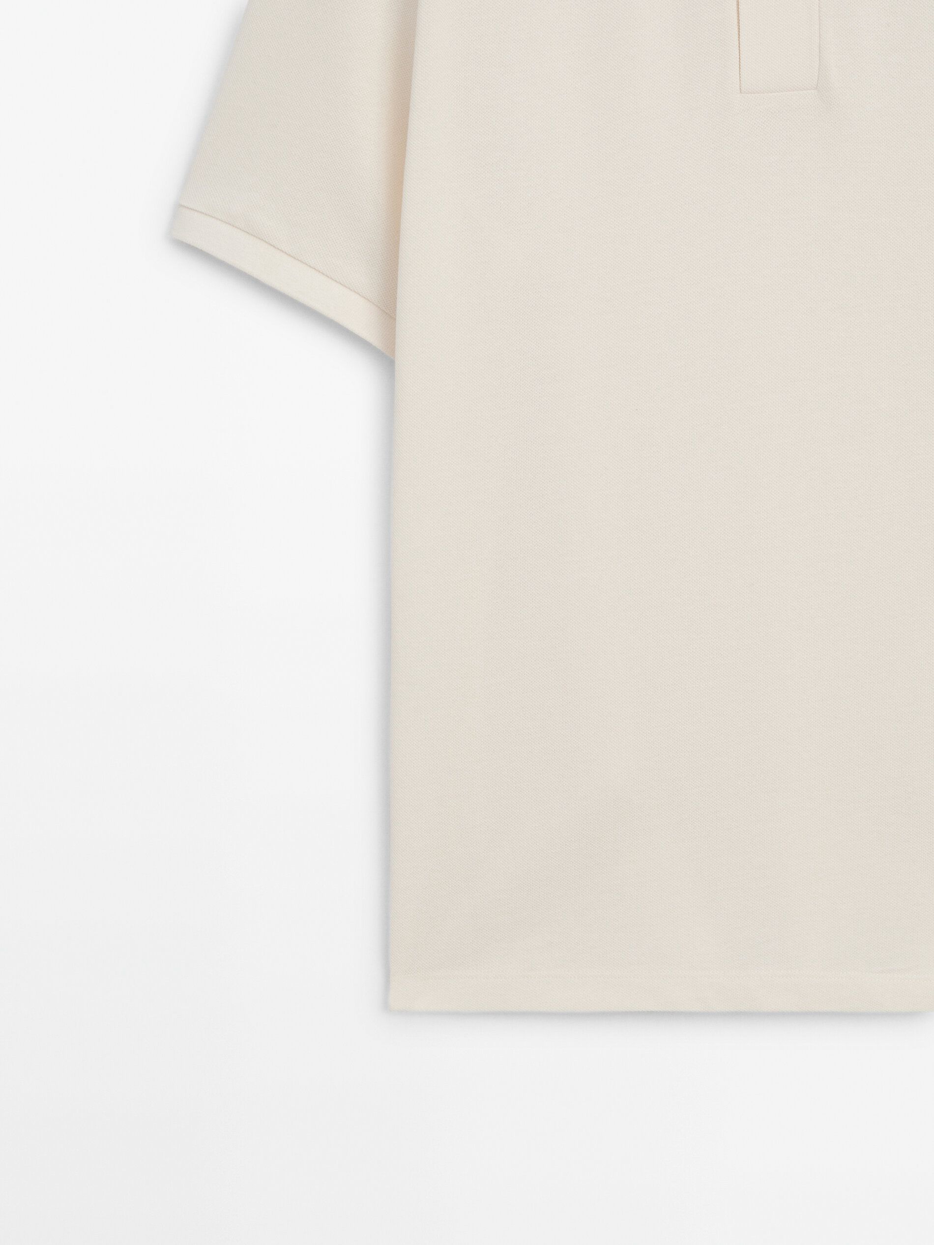 Massimo Dutti Microtextured Cotton Piqué Men Polo Shirt Cream | US-CO1356740