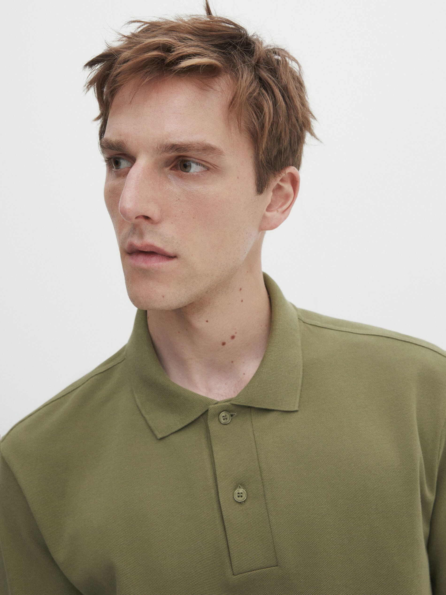 Massimo Dutti Microtextured Cotton Piqué Men Polo Shirt Olive | US-BQ3512094