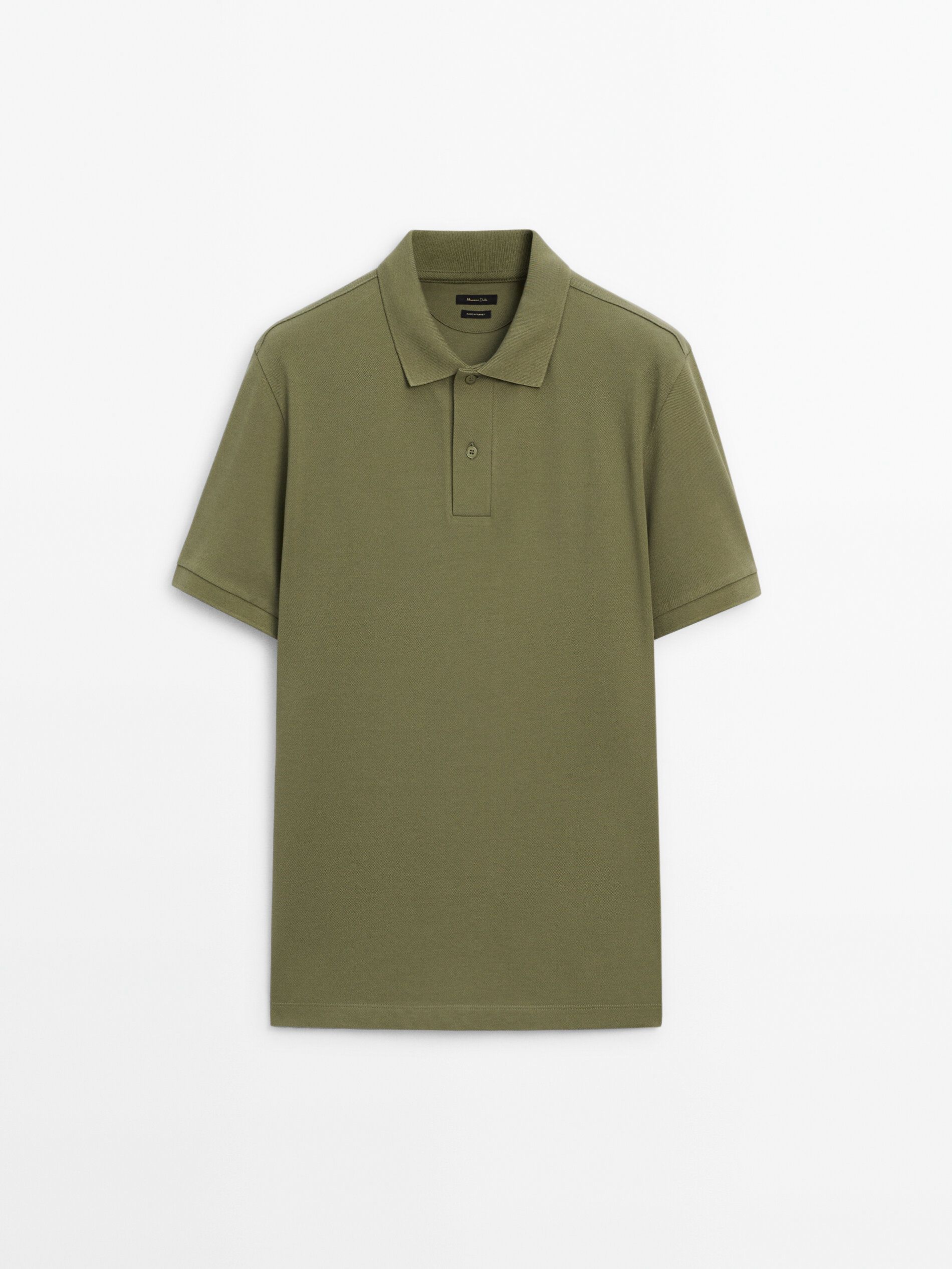 Massimo Dutti Microtextured Cotton Piqué Men Polo Shirt Olive | US-BQ3512094