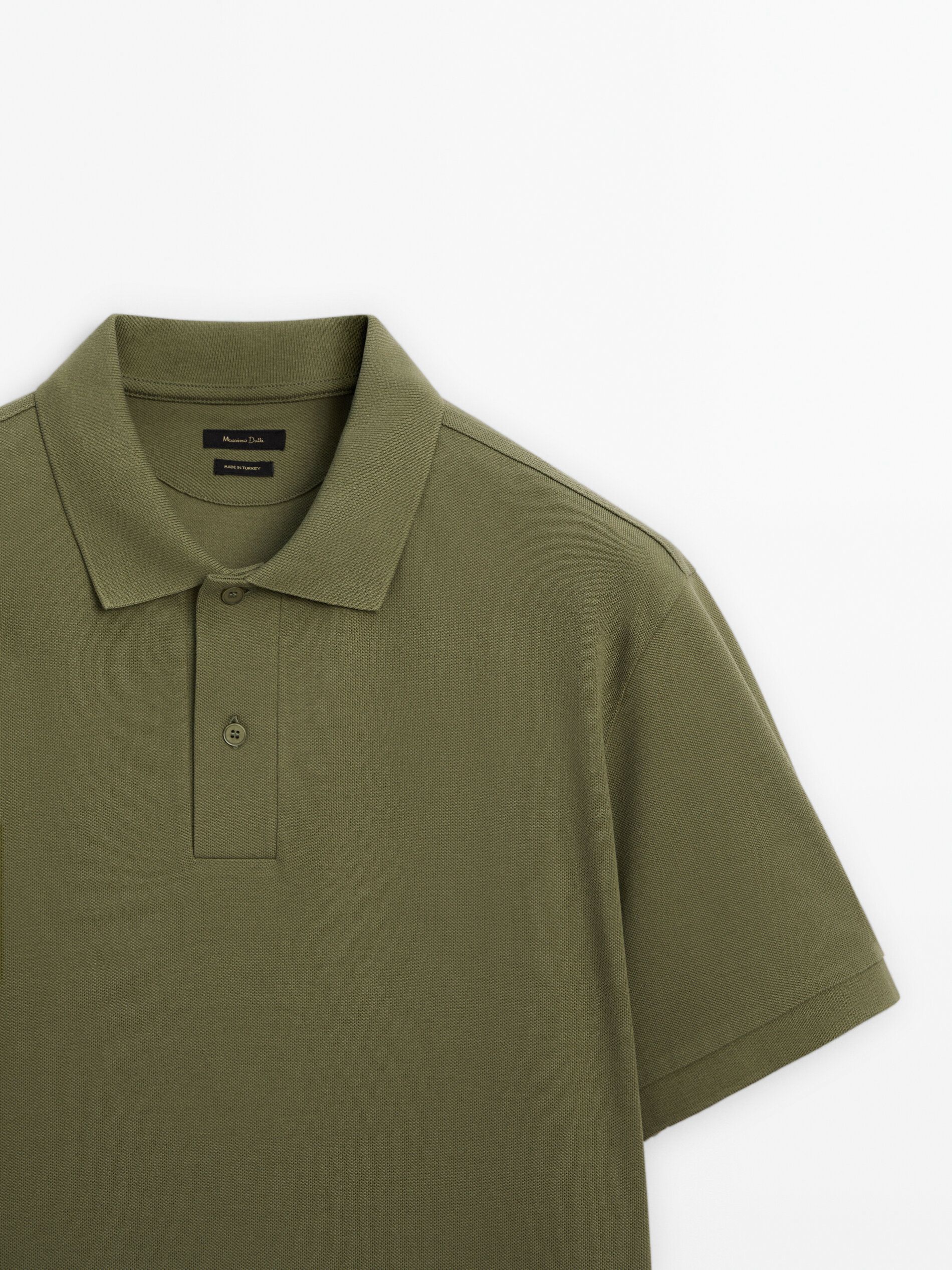 Massimo Dutti Microtextured Cotton Piqué Men Polo Shirt Olive | US-BQ3512094