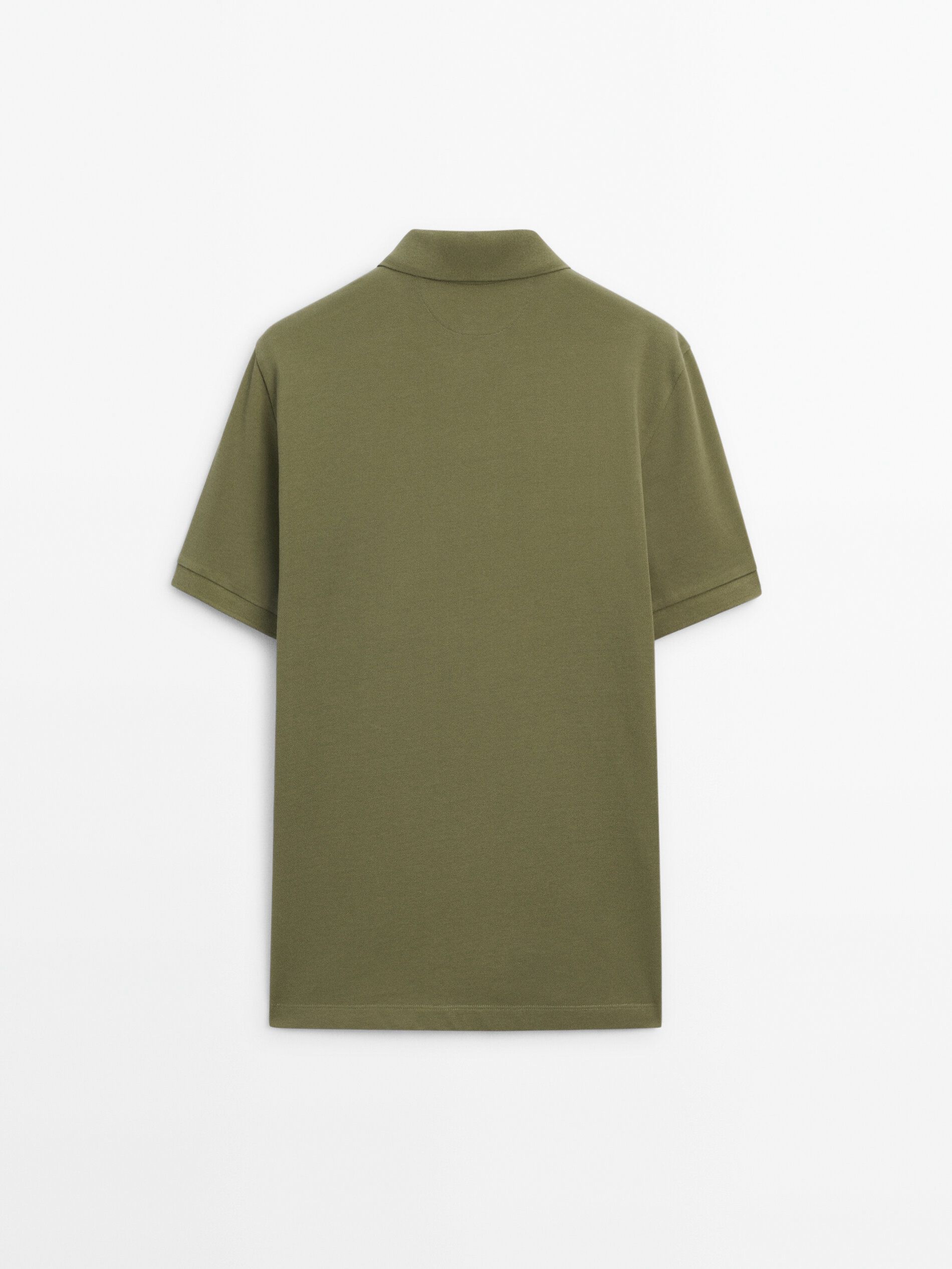 Massimo Dutti Microtextured Cotton Piqué Men Polo Shirt Olive | US-BQ3512094