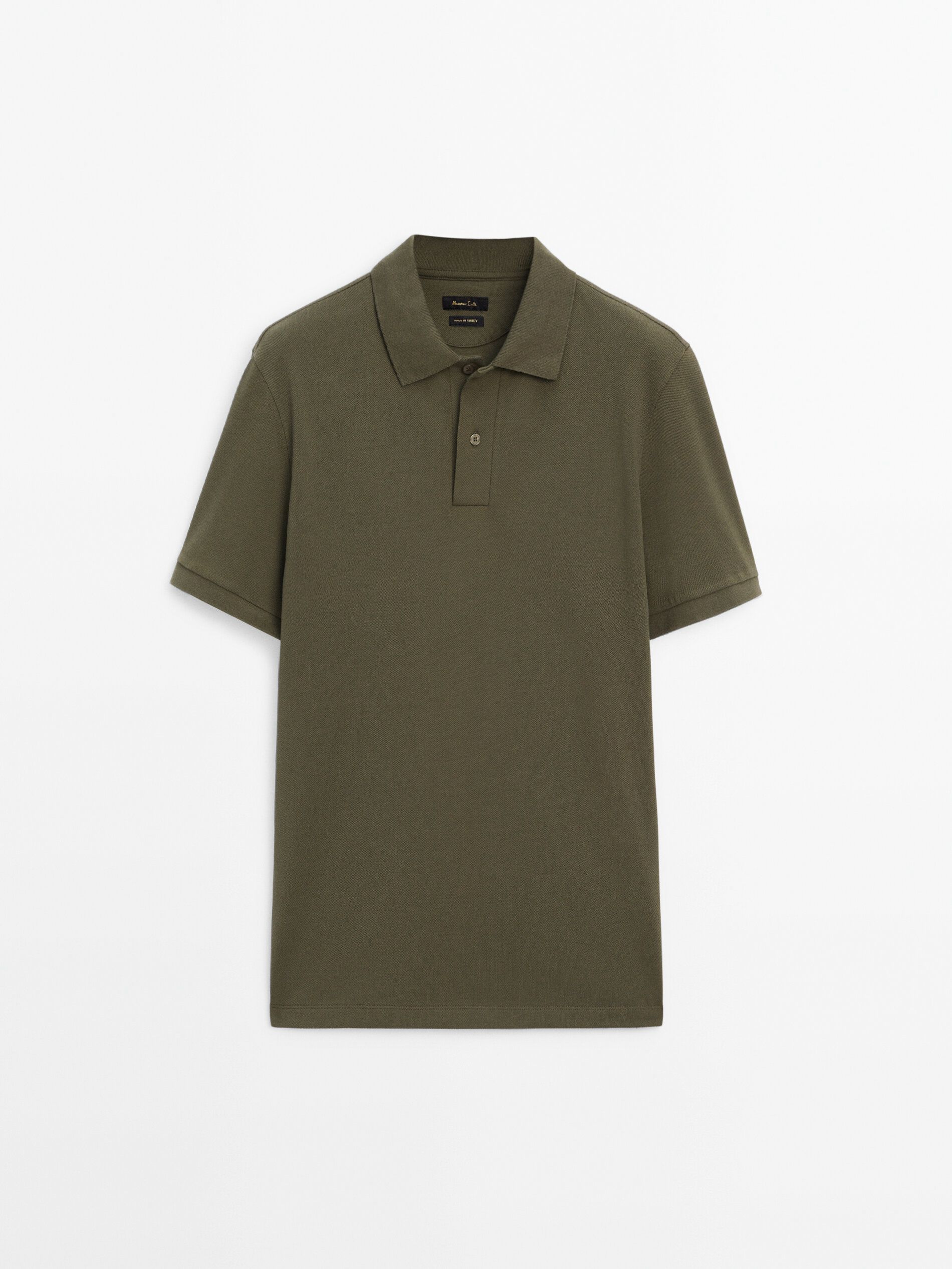 Massimo Dutti Microtextured Cotton Piqué Men Polo Shirt Dark Khaki | US-AP0369845