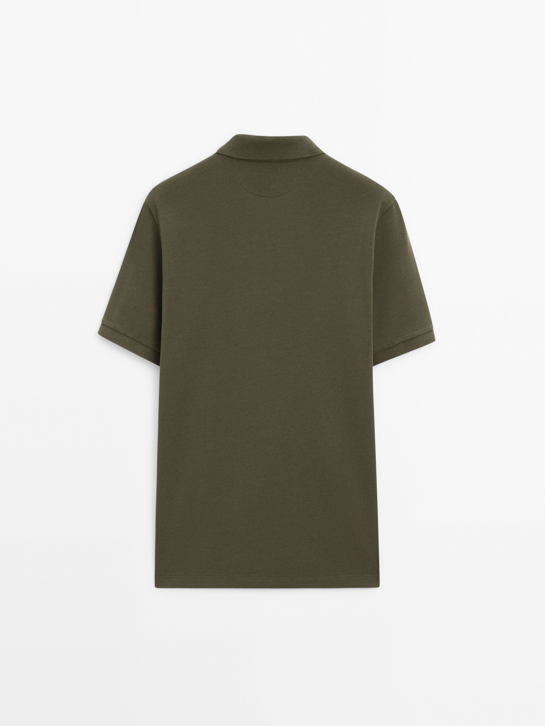 Massimo Dutti Microtextured Cotton Piqué Men Polo Shirt Dark Khaki | US-AP0369845
