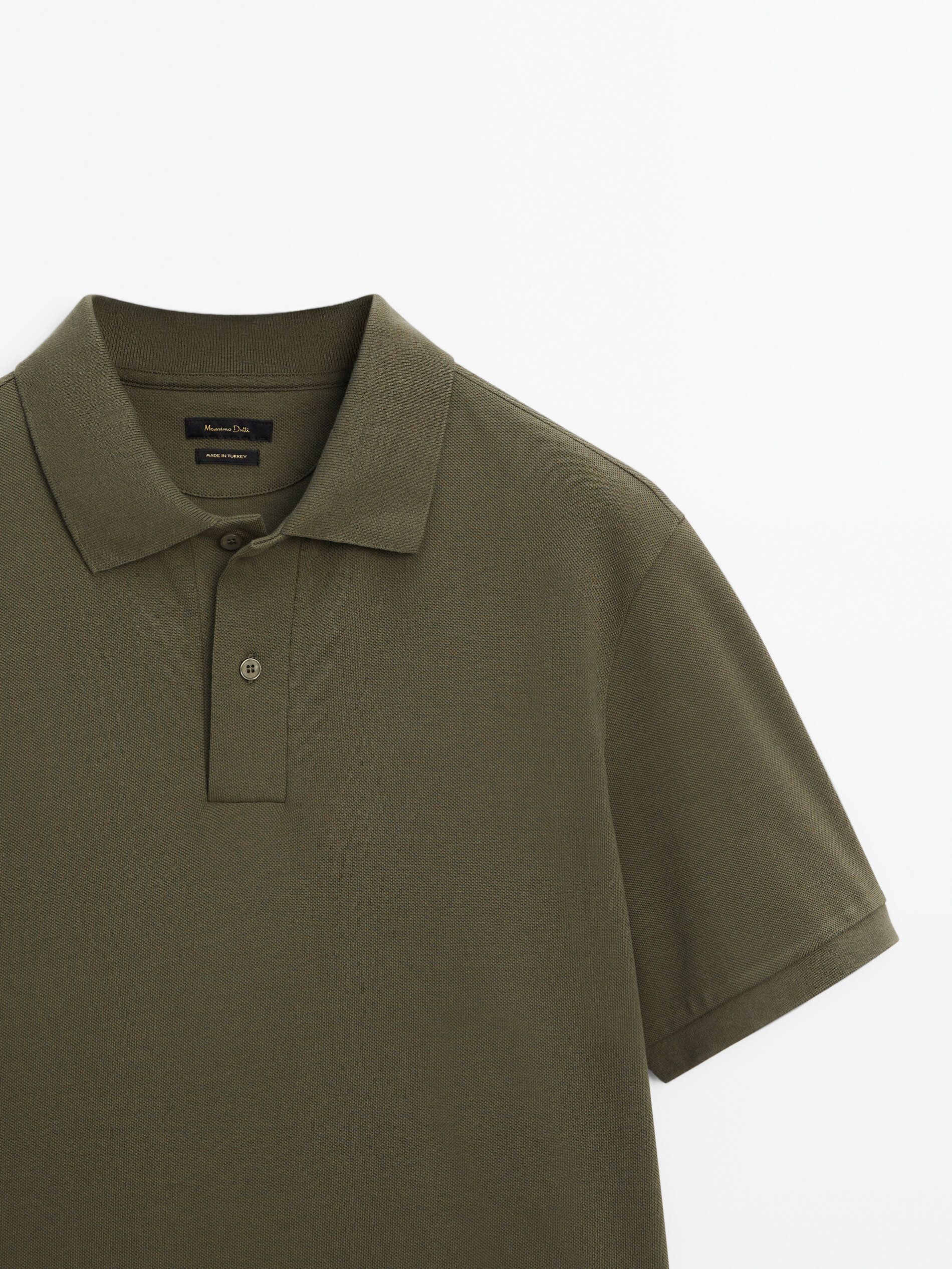 Massimo Dutti Microtextured Cotton Piqué Men Polo Shirt Dark Khaki | US-AP0369845