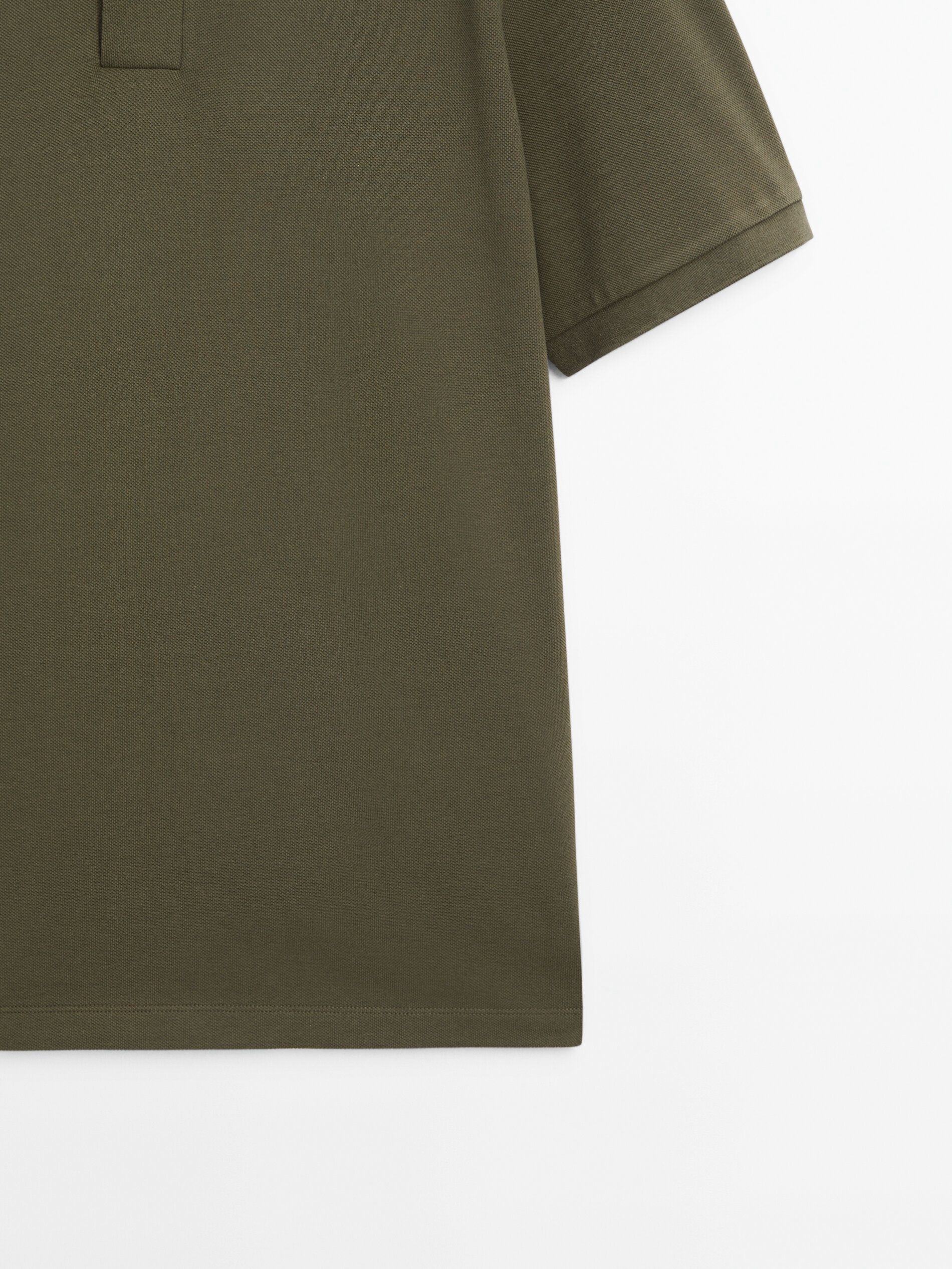 Massimo Dutti Microtextured Cotton Piqué Men Polo Shirt Dark Khaki | US-AP0369845