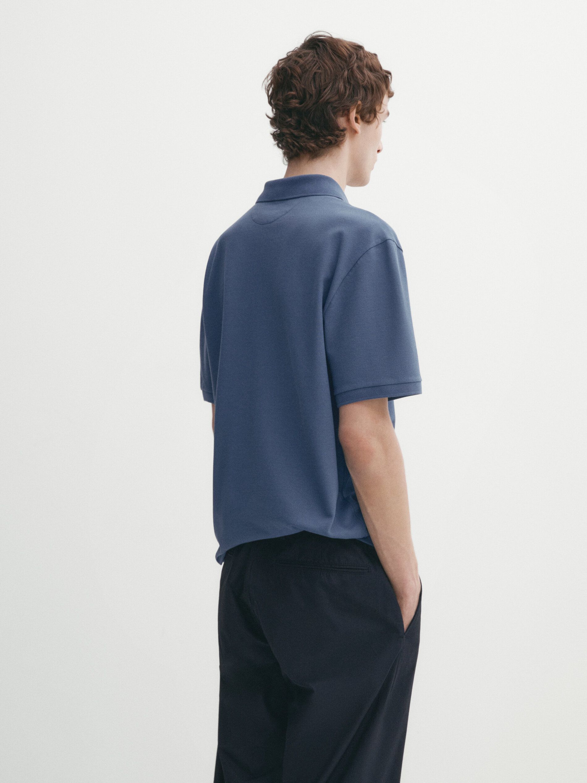 Massimo Dutti Microtextured Cotton Piqué Men Polo Shirt Blue | US-VB0948216