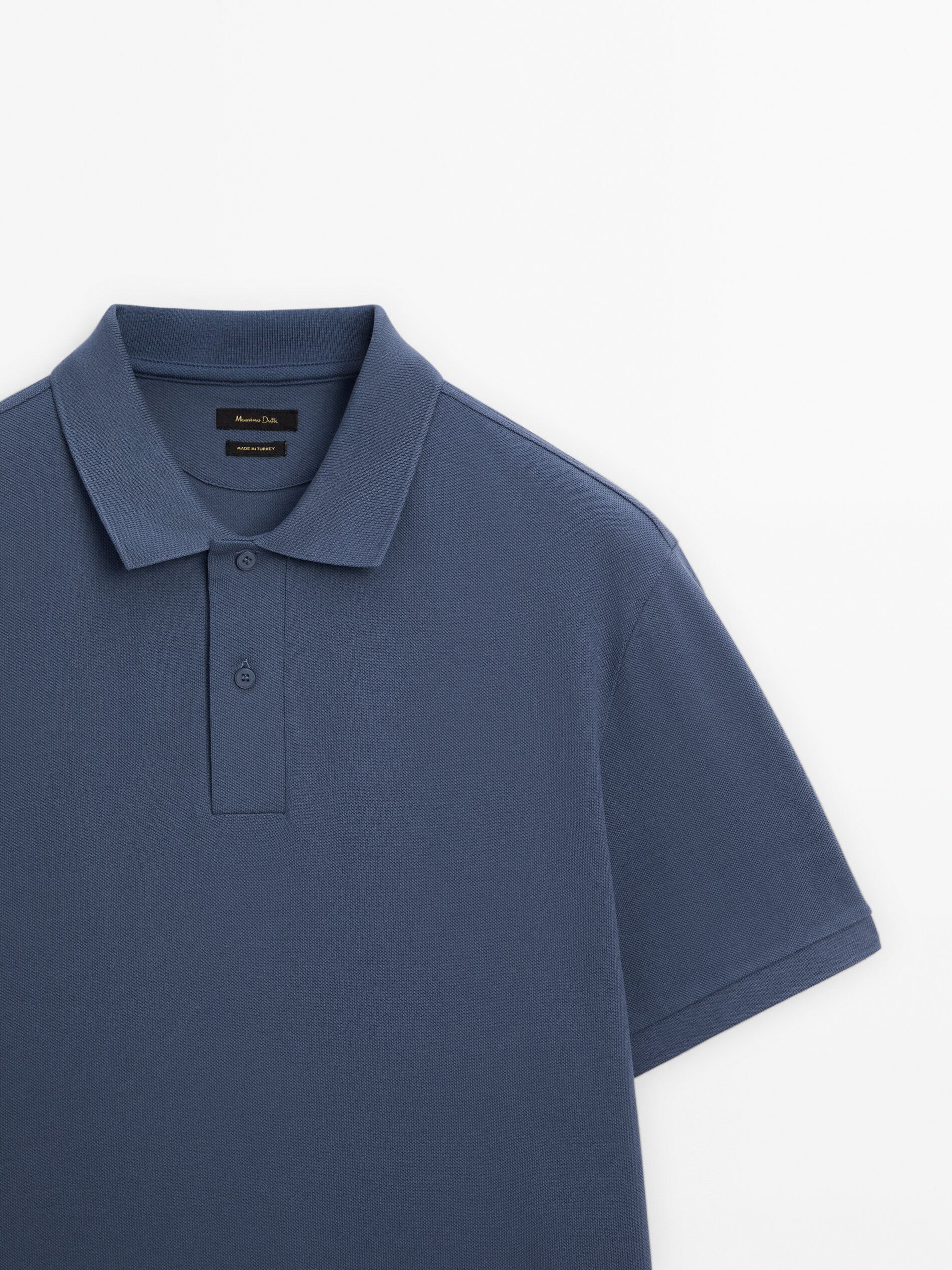 Massimo Dutti Microtextured Cotton Piqué Men Polo Shirt Blue | US-VB0948216