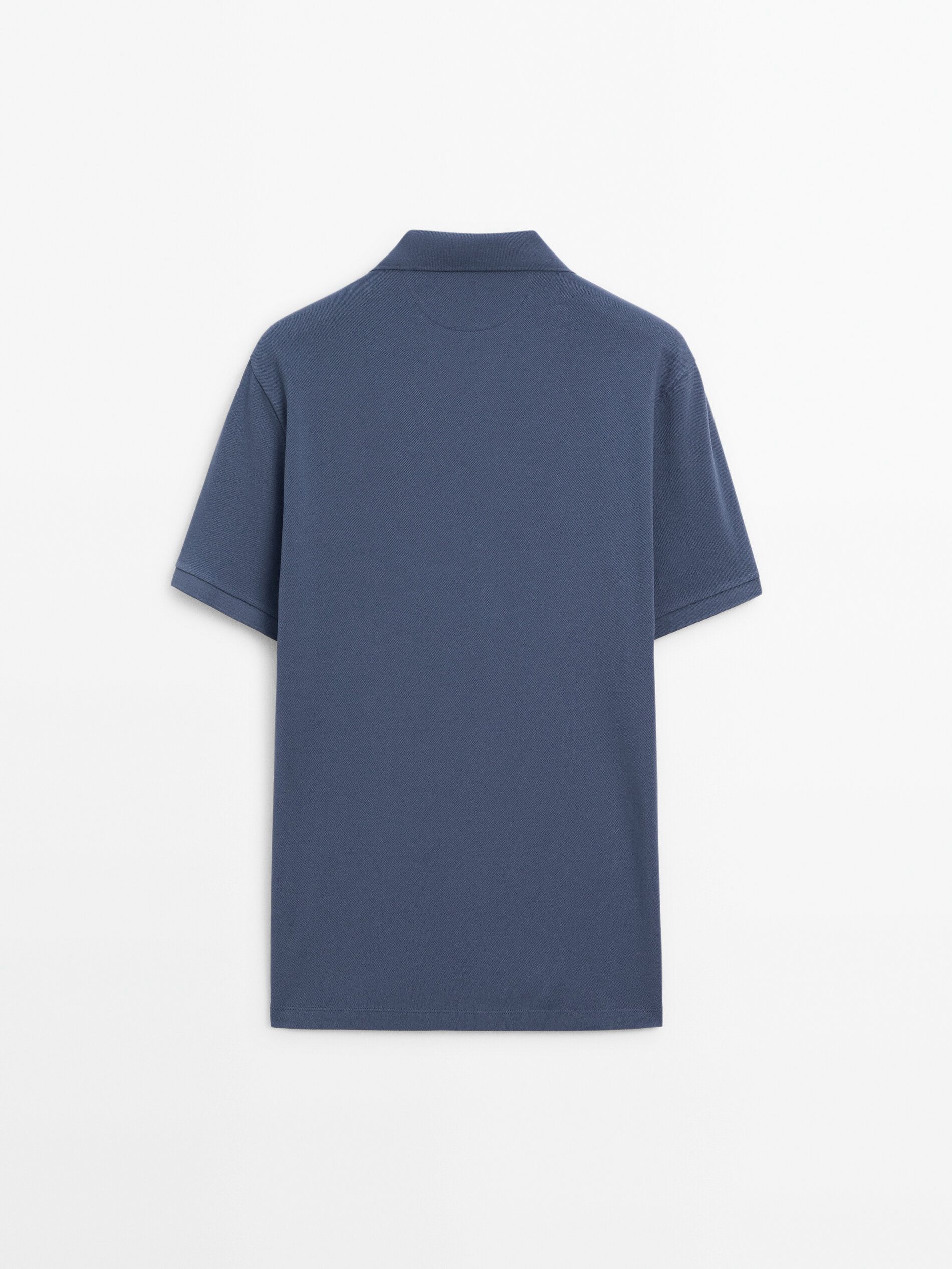 Massimo Dutti Microtextured Cotton Piqué Men Polo Shirt Blue | US-VB0948216