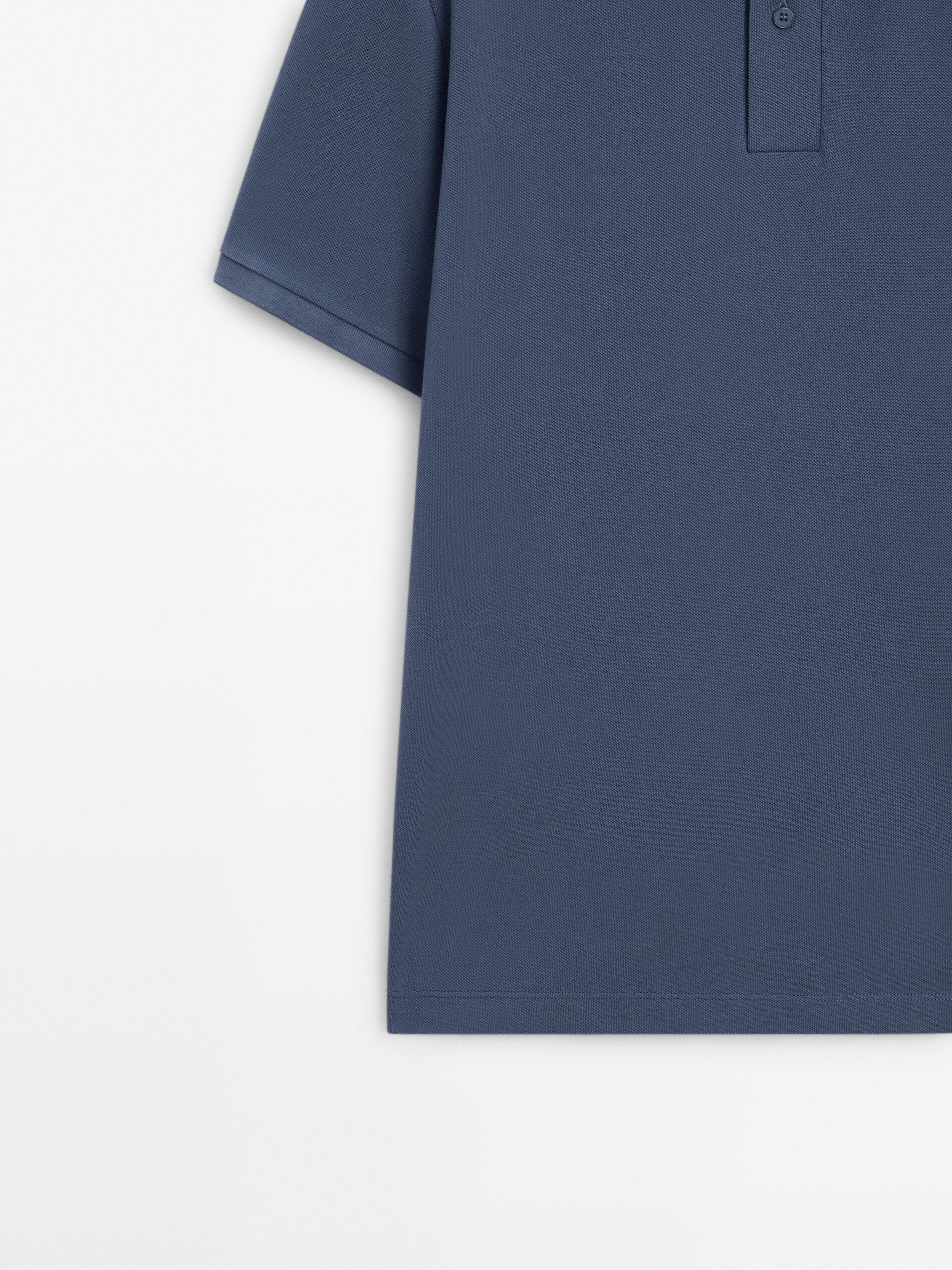 Massimo Dutti Microtextured Cotton Piqué Men Polo Shirt Blue | US-VB0948216