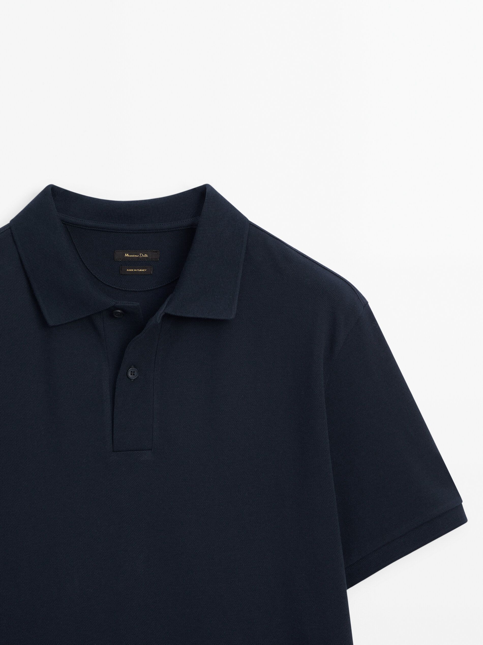 Massimo Dutti Microtextured Cotton Piqué Men Polo Shirt Indigo | US-KZ9286075