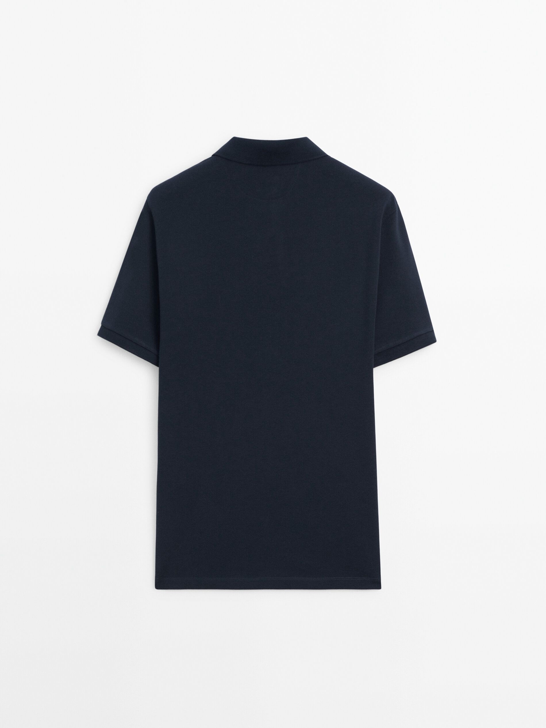 Massimo Dutti Microtextured Cotton Piqué Men Polo Shirt Indigo | US-KZ9286075