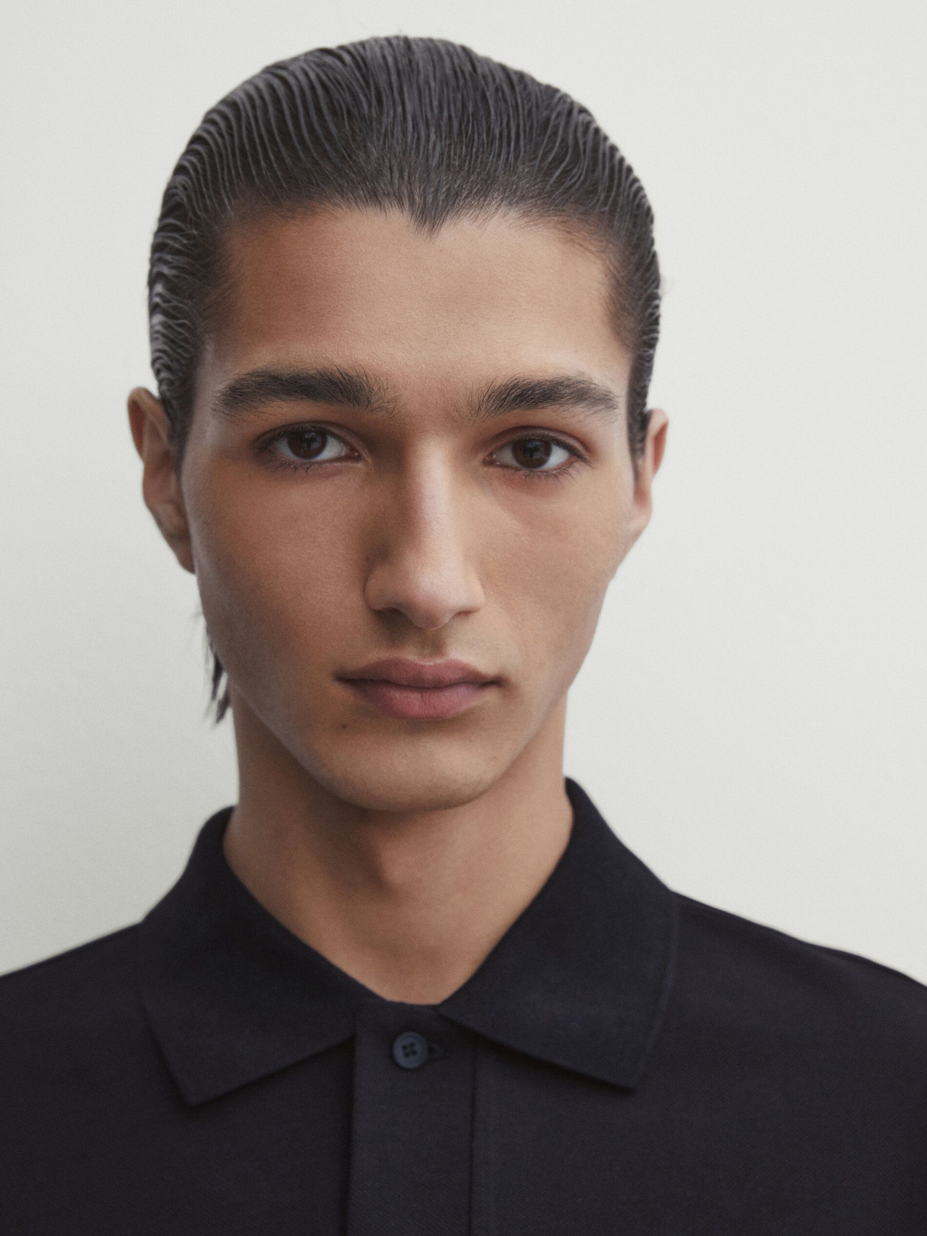 Massimo Dutti Microtextured Cotton Piqué Men Polo Shirt Navy | US-NT2359140