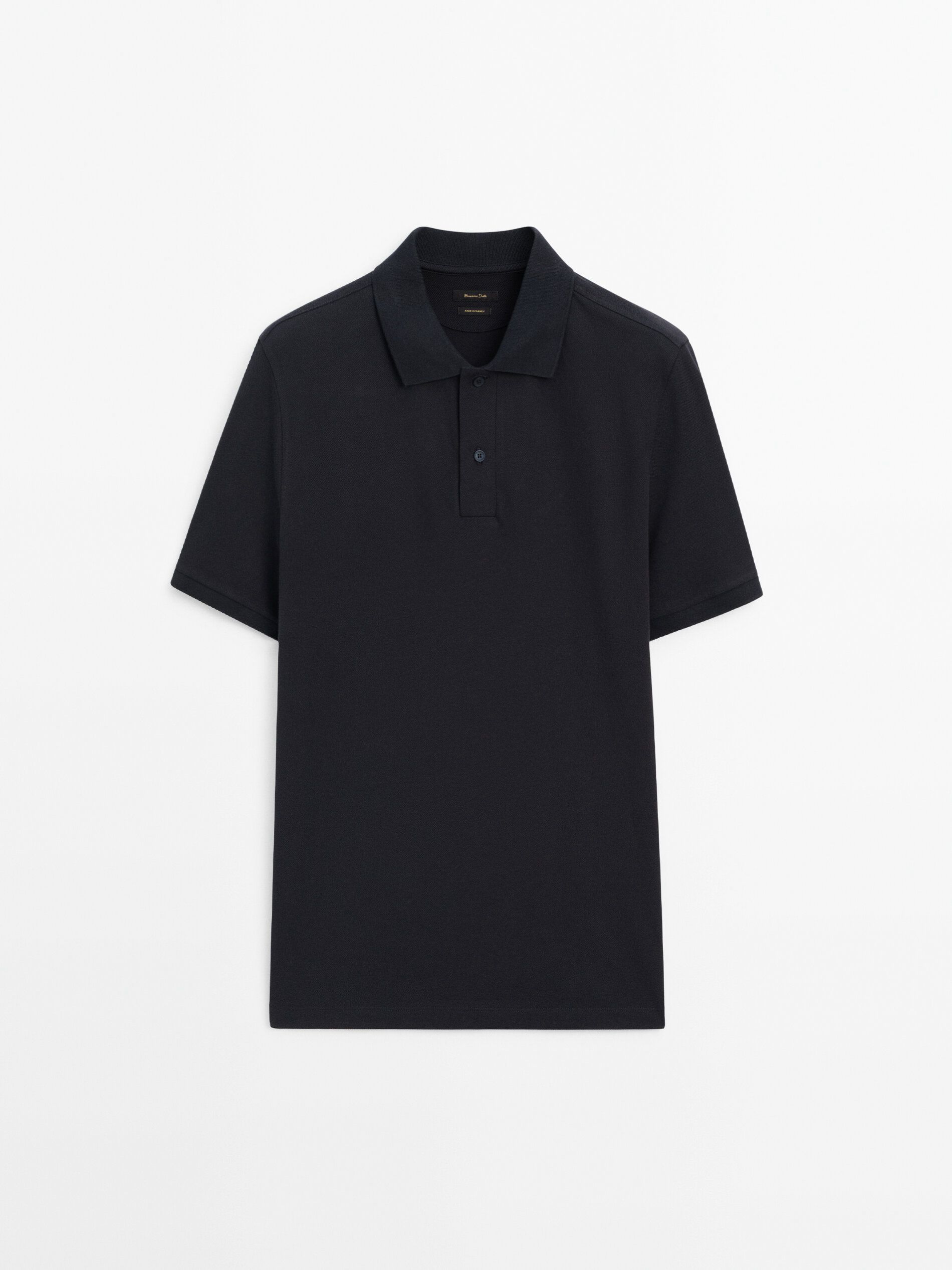 Massimo Dutti Microtextured Cotton Piqué Men Polo Shirt Navy | US-NT2359140