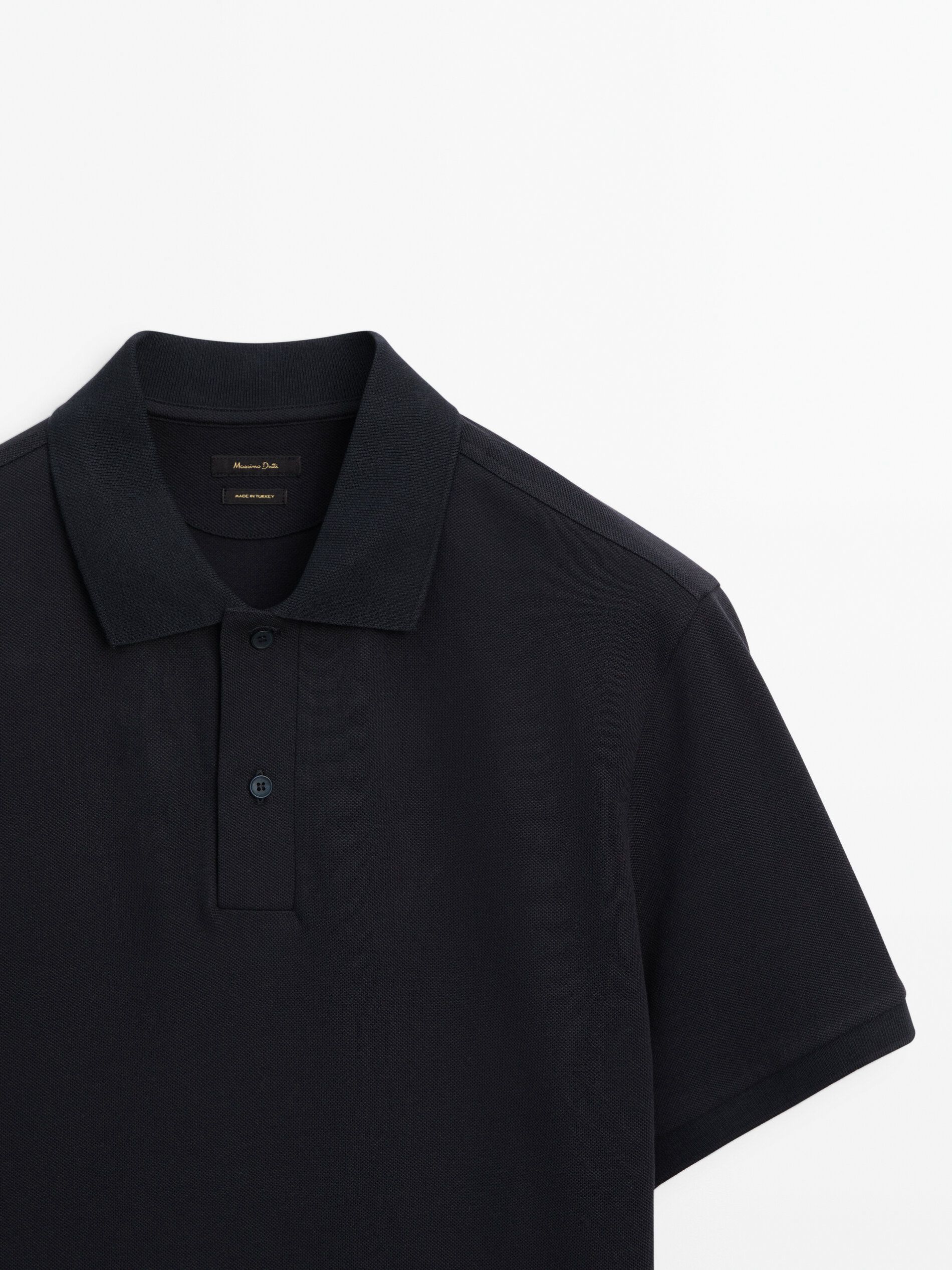 Massimo Dutti Microtextured Cotton Piqué Men Polo Shirt Navy | US-NT2359140