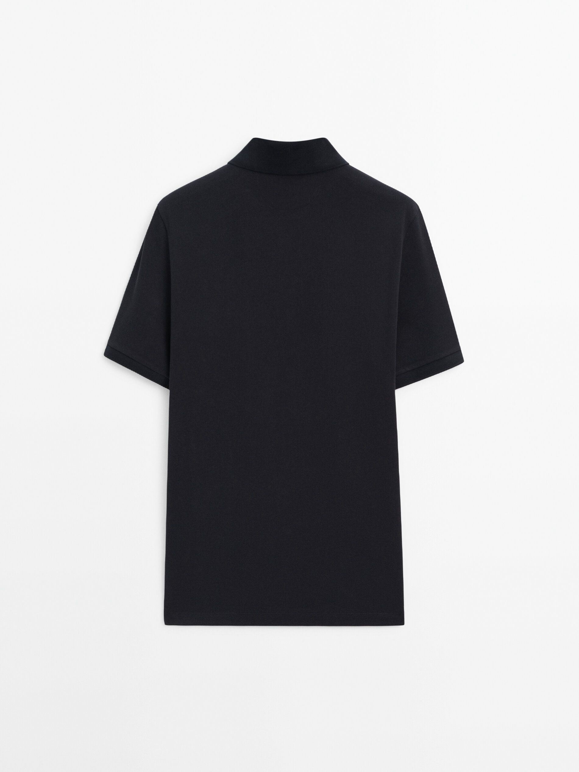 Massimo Dutti Microtextured Cotton Piqué Men Polo Shirt Navy | US-NT2359140