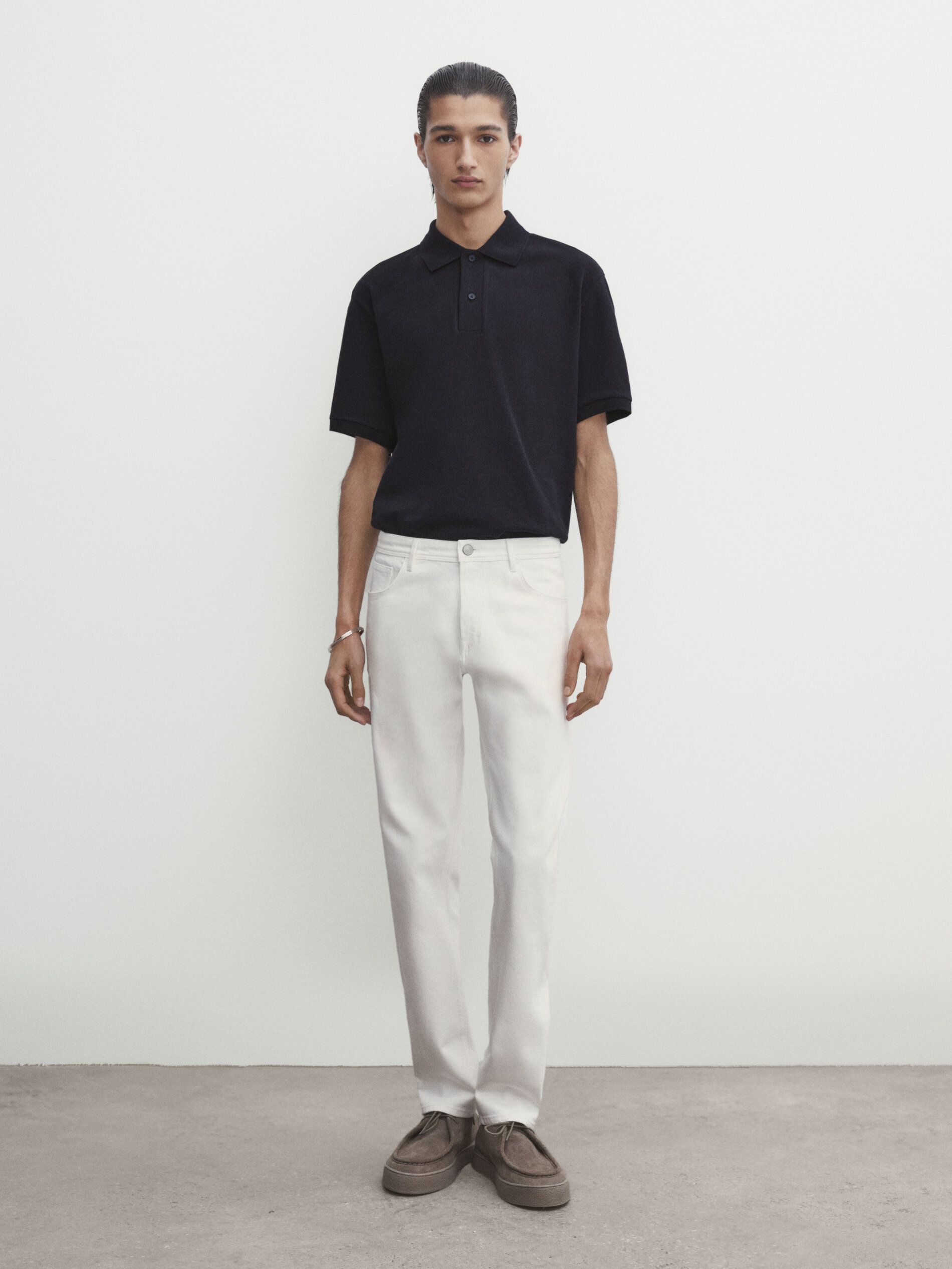 Massimo Dutti Microtextured Cotton Piqué Men Polo Shirt Navy | US-NT2359140