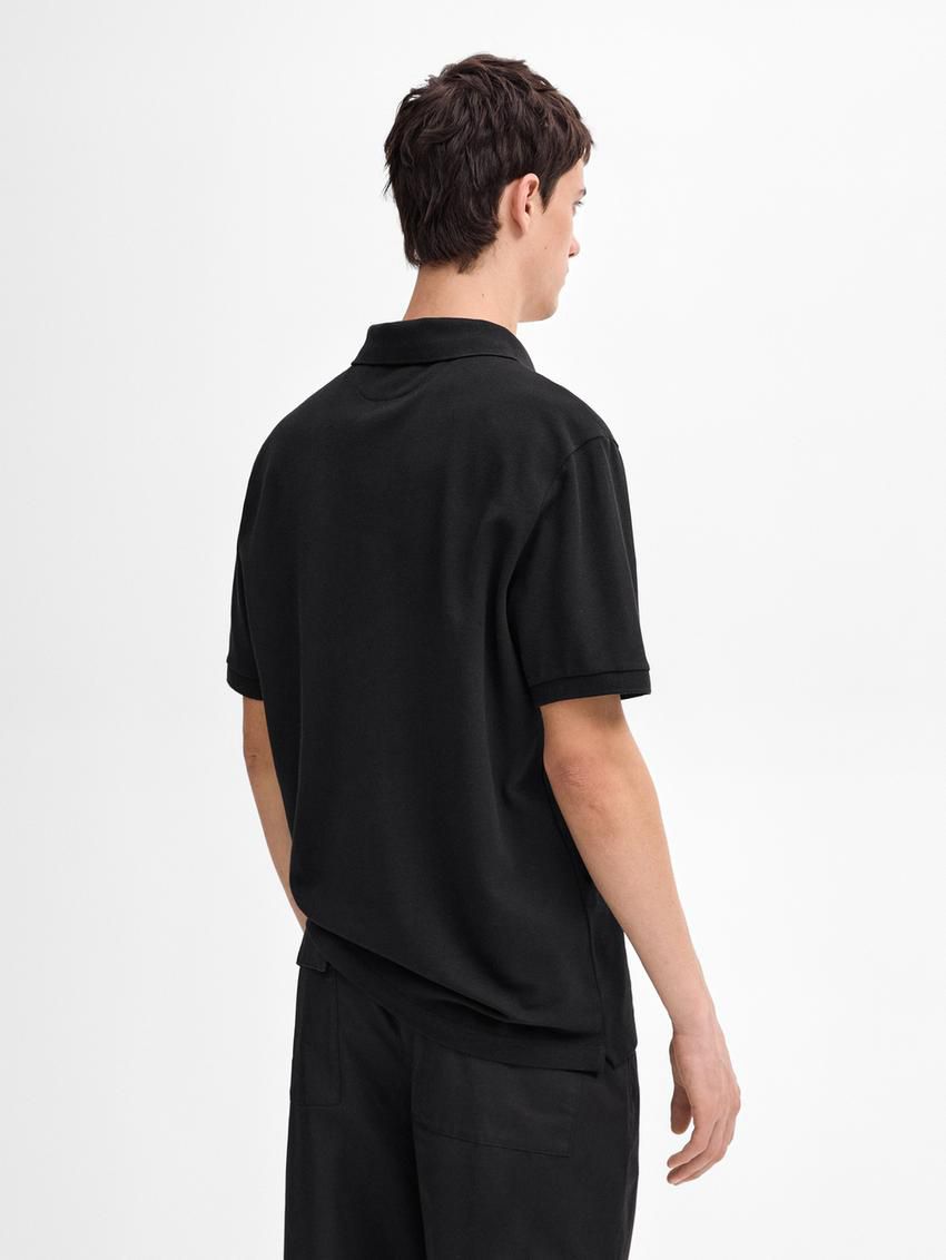 Massimo Dutti Microtextured Cotton Piqué Men Polo Shirt Black | US-LP3128706