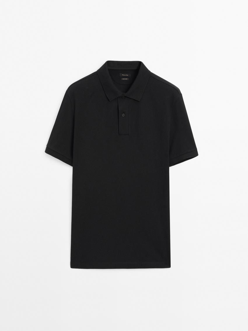 Massimo Dutti Microtextured Cotton Piqué Men Polo Shirt Black | US-LP3128706