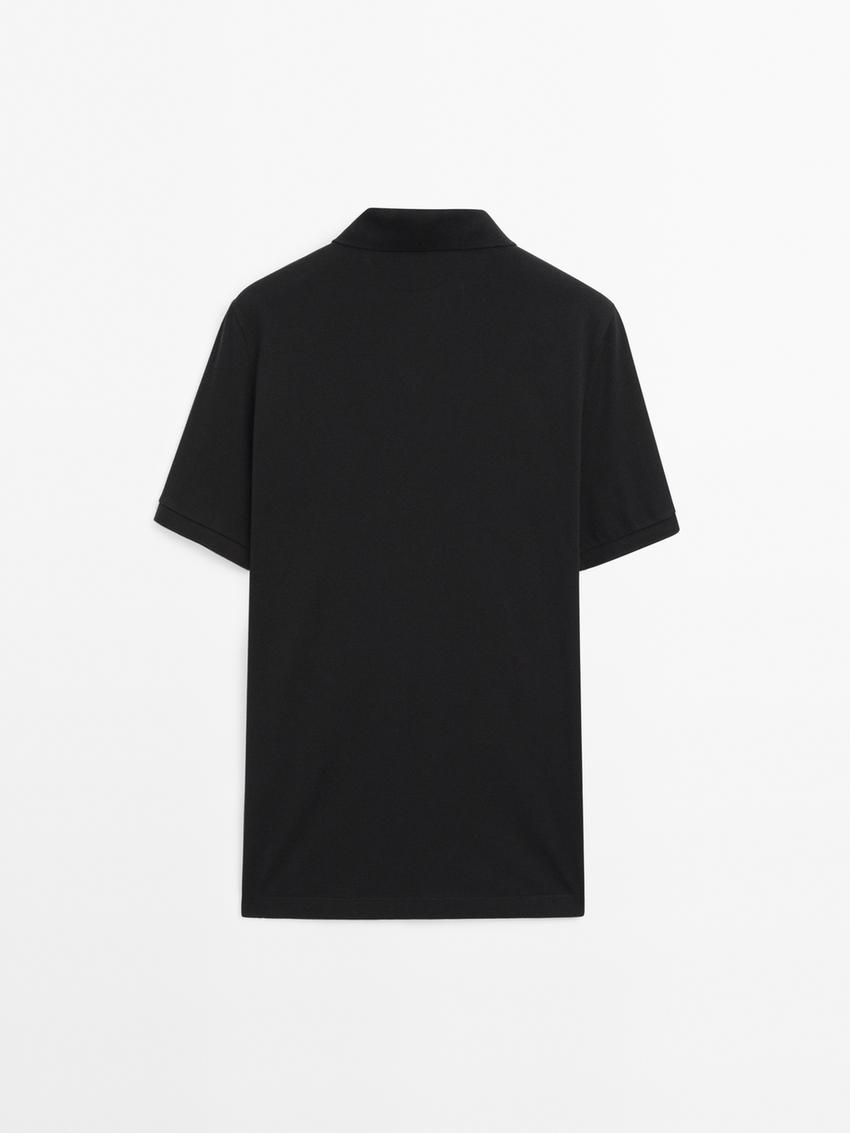 Massimo Dutti Microtextured Cotton Piqué Men Polo Shirt Black | US-LP3128706