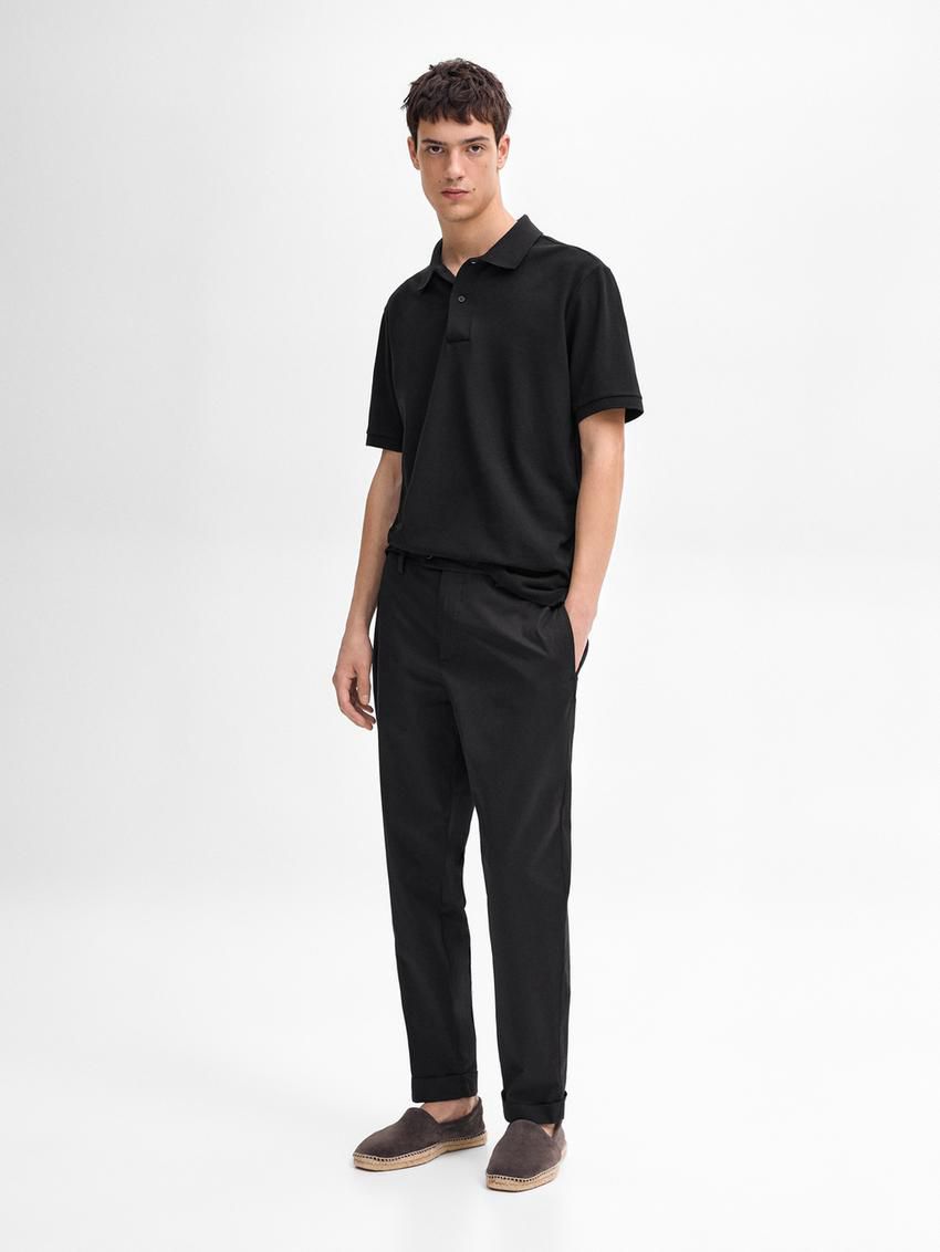 Massimo Dutti Microtextured Cotton Piqué Men Polo Shirt Black | US-LP3128706