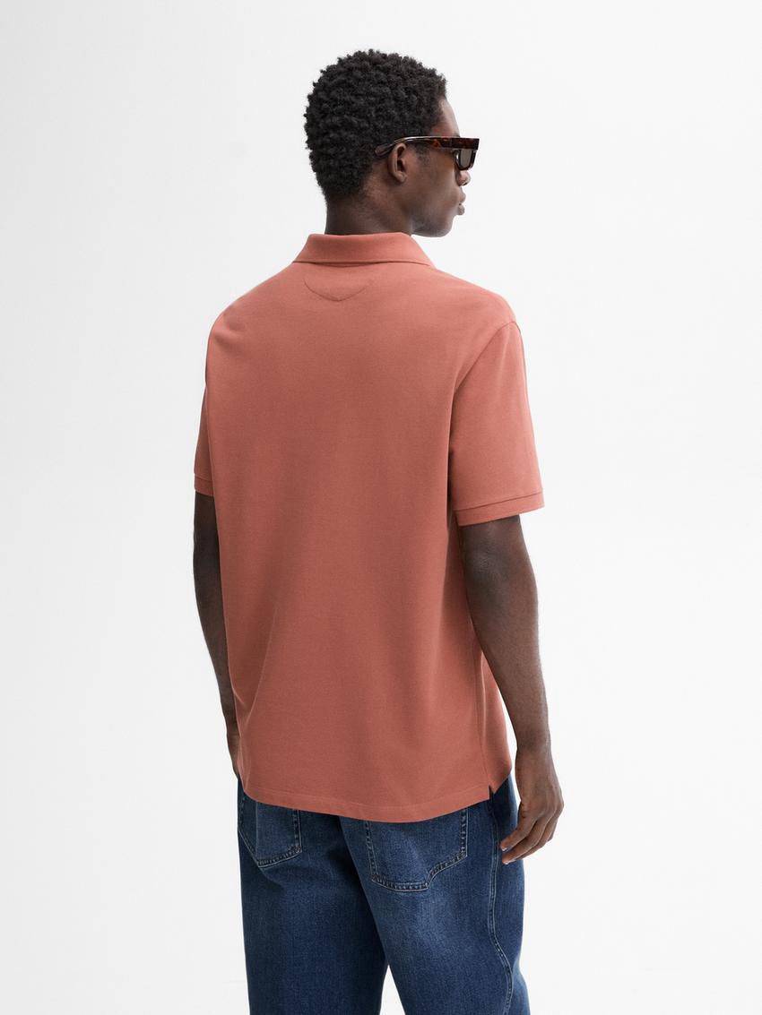 Massimo Dutti Microtextured Cotton Piqué Men Polo Shirt Coral | US-VY2165794