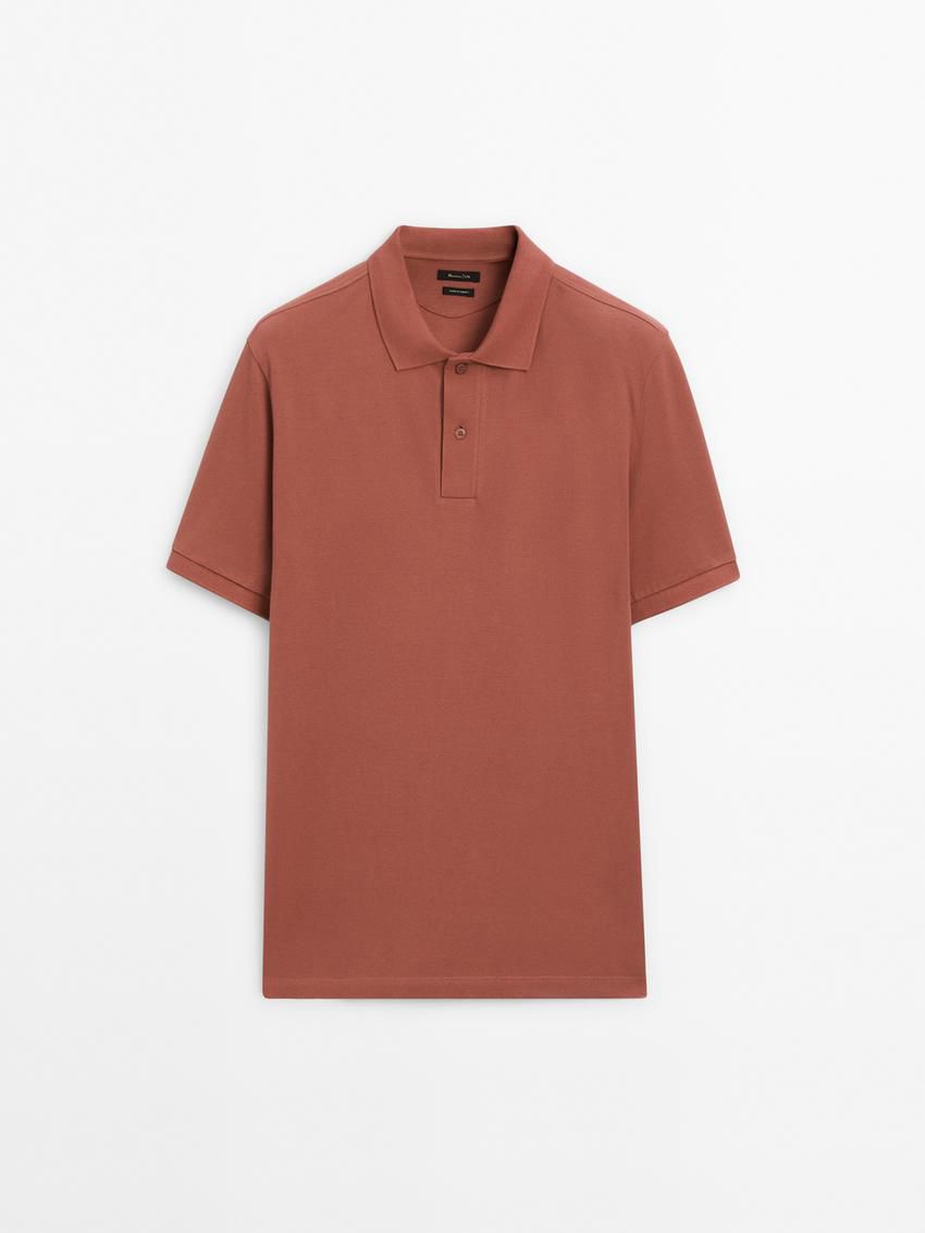 Massimo Dutti Microtextured Cotton Piqué Men Polo Shirt Coral | US-VY2165794