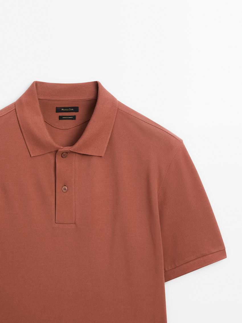 Massimo Dutti Microtextured Cotton Piqué Men Polo Shirt Coral | US-VY2165794