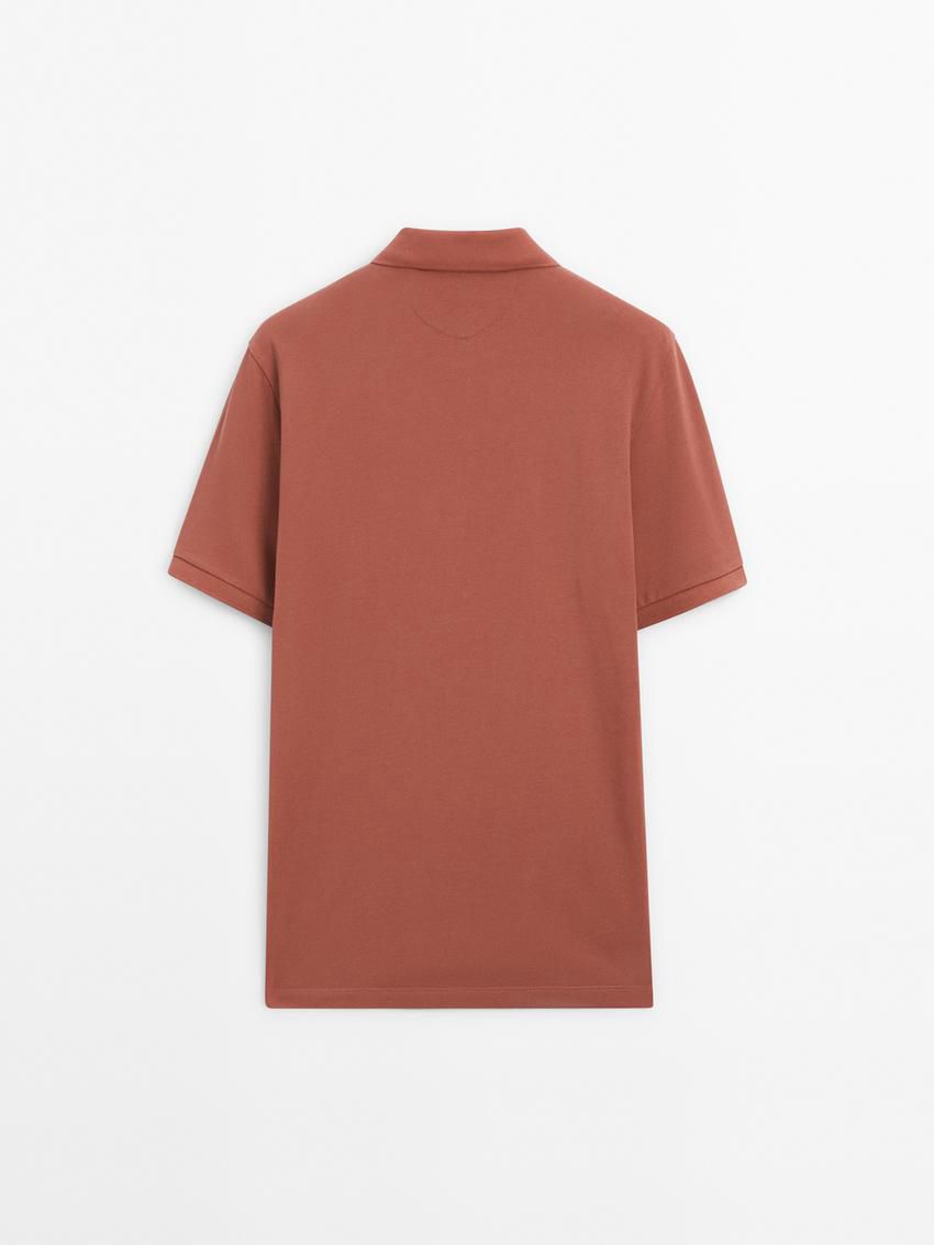 Massimo Dutti Microtextured Cotton Piqué Men Polo Shirt Coral | US-VY2165794