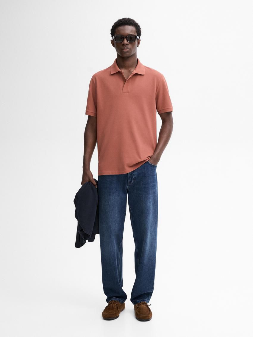 Massimo Dutti Microtextured Cotton Piqué Men Polo Shirt Coral | US-VY2165794