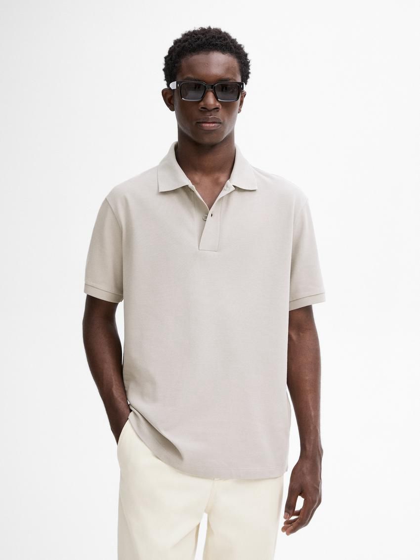 Massimo Dutti Microtextured Cotton Piqué Men Polo Shirt Grey | US-QE3425876