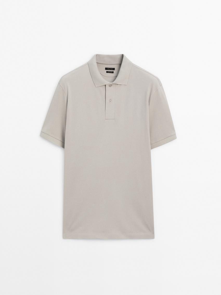 Massimo Dutti Microtextured Cotton Piqué Men Polo Shirt Grey | US-QE3425876