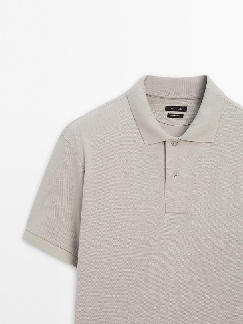 Massimo Dutti Microtextured Cotton Piqué Men Polo Shirt Grey | US-QE3425876